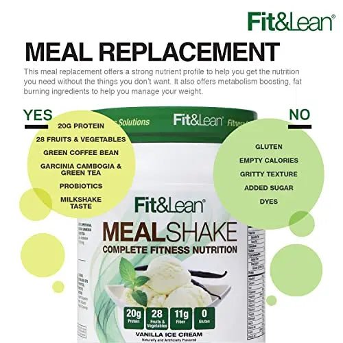 Fit & Lean Meal Shake, Fat Burning Meal Replacement, Protein, Fiber, Probiotics, Vanilla - TrustMedUSA