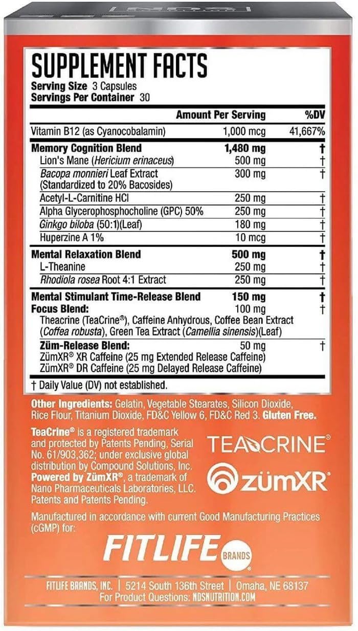 FitLife Brands Nutrition Neuro Sphere - Brain Health Formula - Nootropic, Increase Focus and Energy, Enhance Concentration, Antioxidant and Immunity Support - 90 Capsules - TrustMedUSA