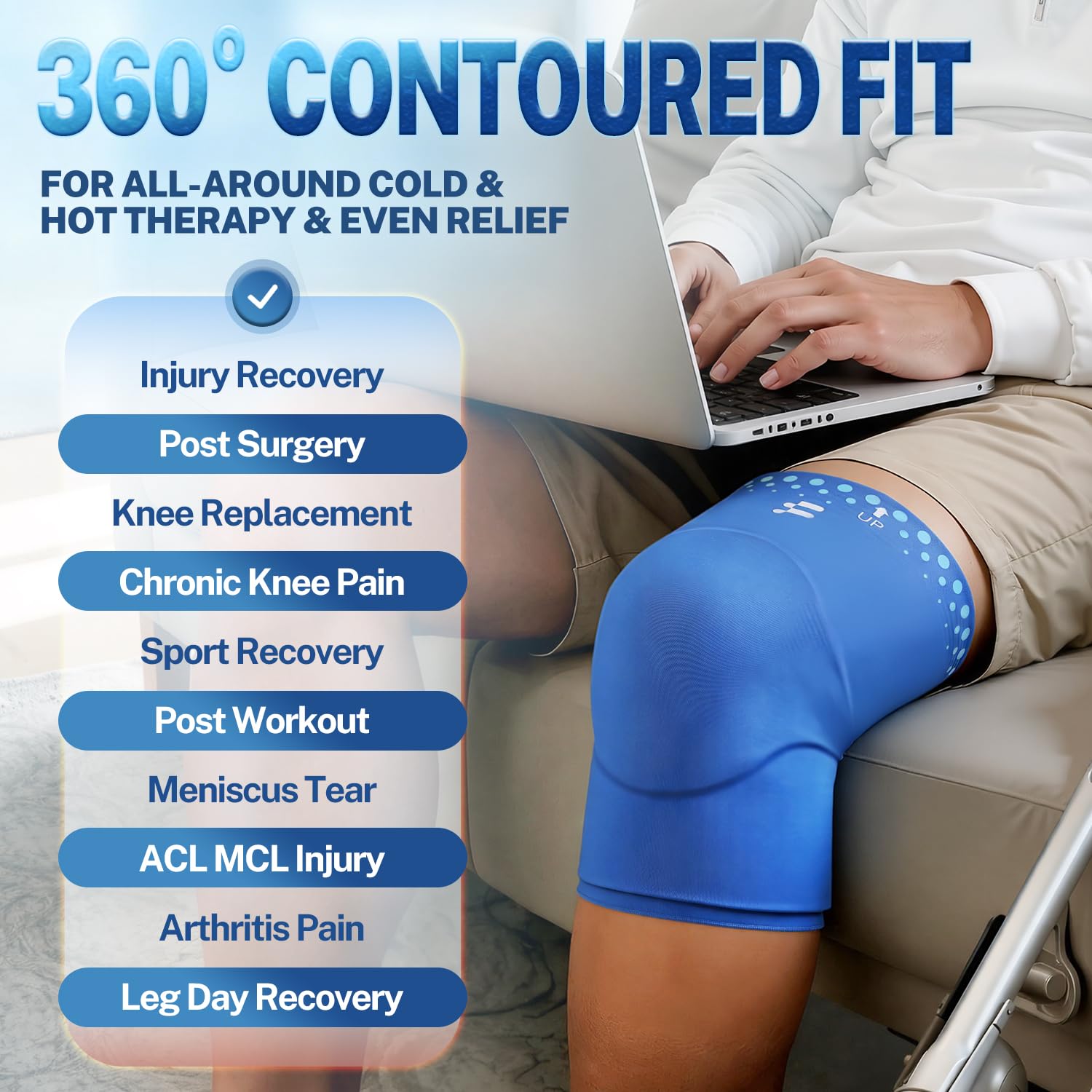 Fitomo Knee Ice Pack Wrap Sleeve Thickened Core for Knee Pain, Targeted Swelling Relief During Recovery, Soft Flexible Gel, No Slip Compression Fit, Reusable Hot Cold Therapy for Post Activity, M - Maple Wellness Supplements