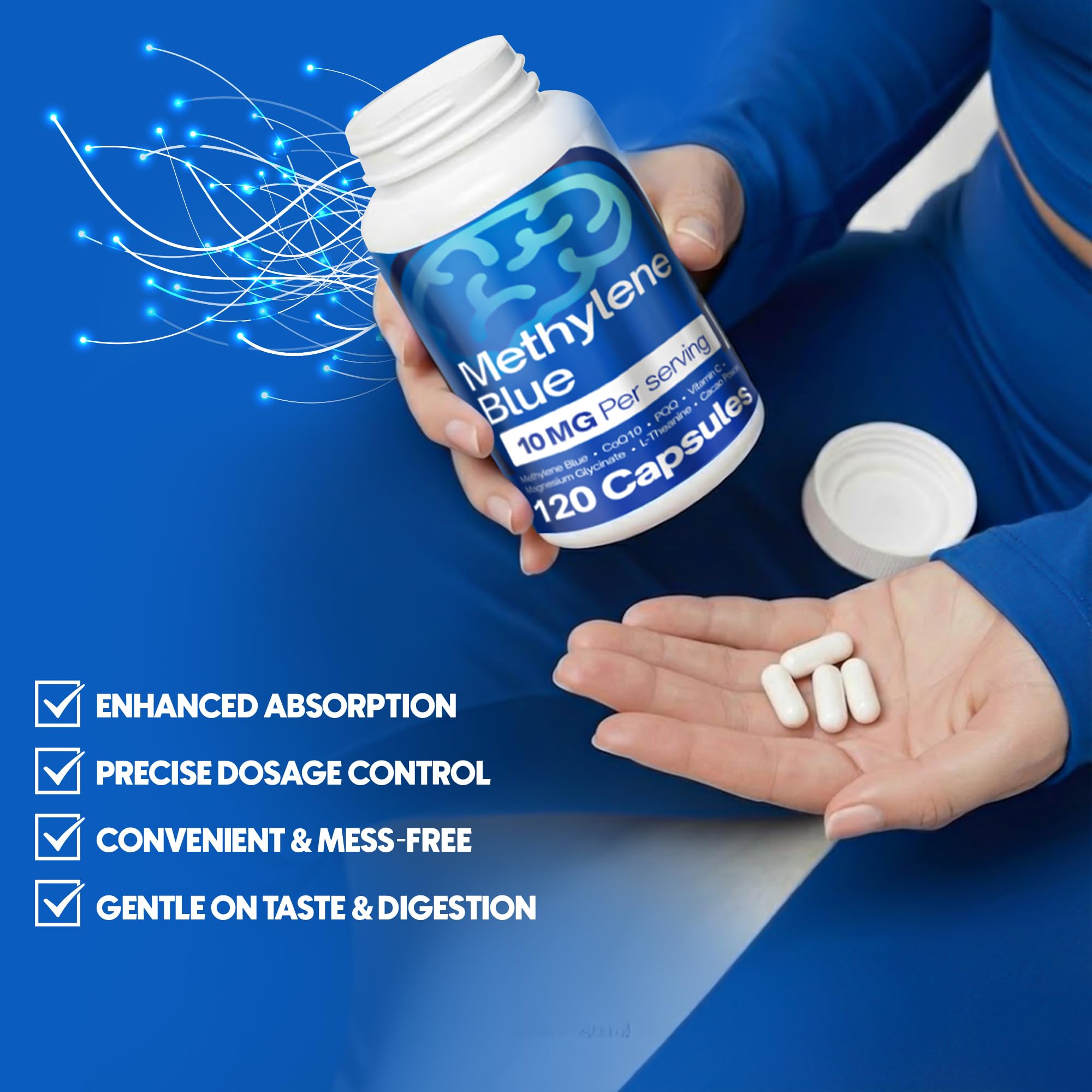FitVitality Methylene Blue Capsules – Formulate CoQ10, PQQ, Vitamin C, L-Theanine, Cacao – 120 Vegan Capsules per Bottle – No Flavor, Easy Daily Use - TrustMedUSA