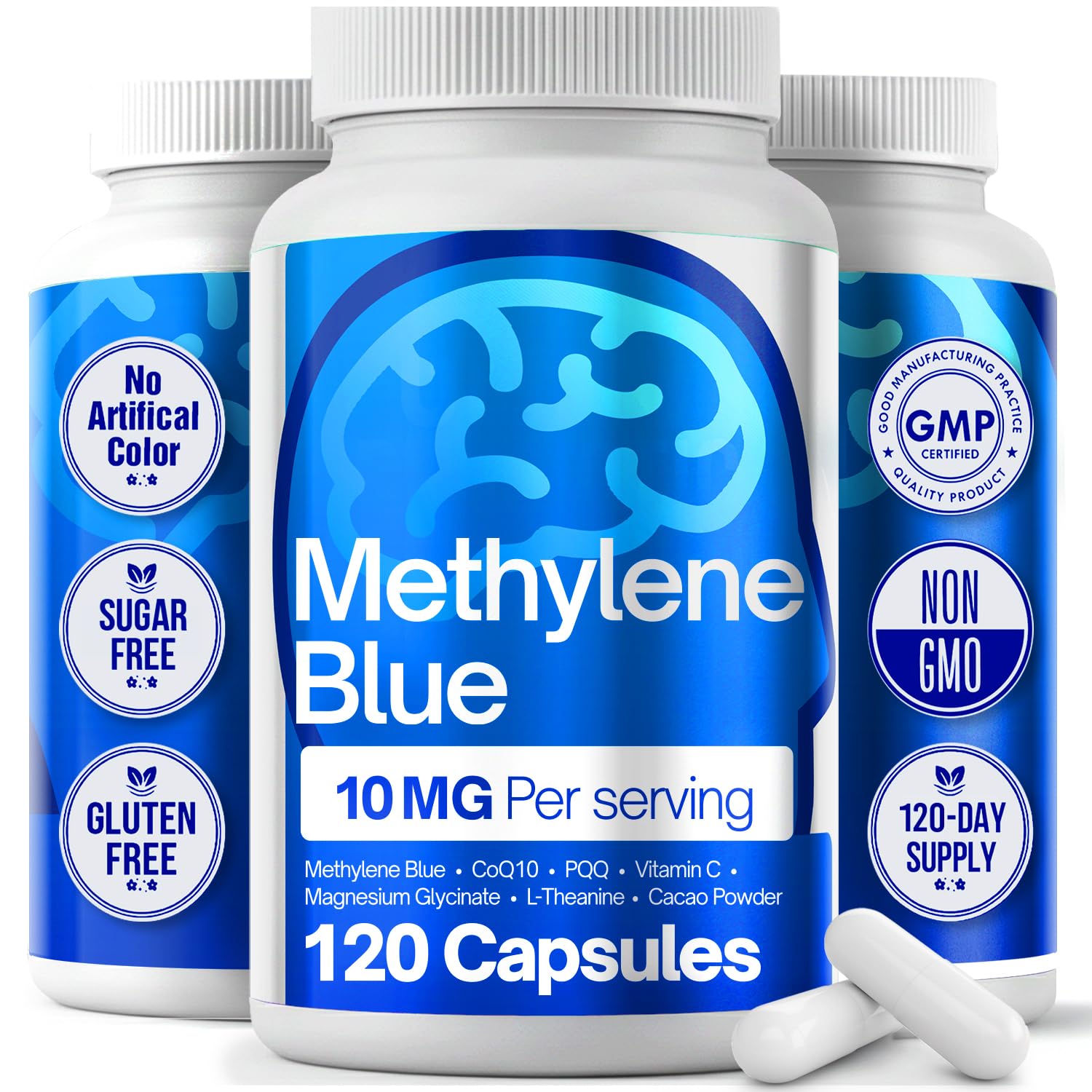 FitVitality Methylene Blue Capsules – Formulate CoQ10, PQQ, Vitamin C, L-Theanine, Cacao – 120 Vegan Capsules per Bottle – No Flavor, Easy Daily Use - TrustMedUSA