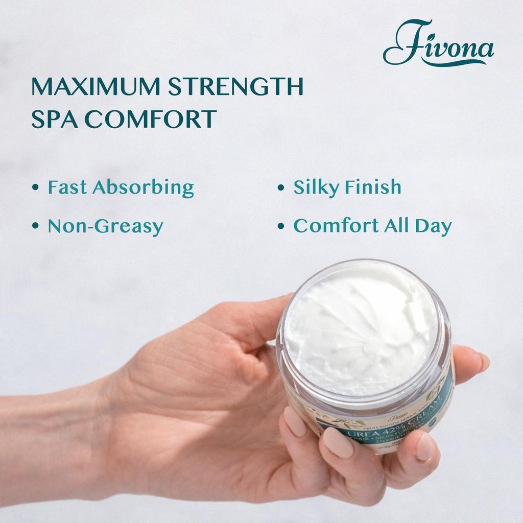 FIVONA 42% Urea Foot Cream for Thick, Rough Dry Skin - Maximum Strength Callus Softening with 2% Salicylic Acid, Tea Tree & Aloe Vera, 100g (3.5 oz) - Deep Moisturizing Foot Care - Maple Wellness Supplements