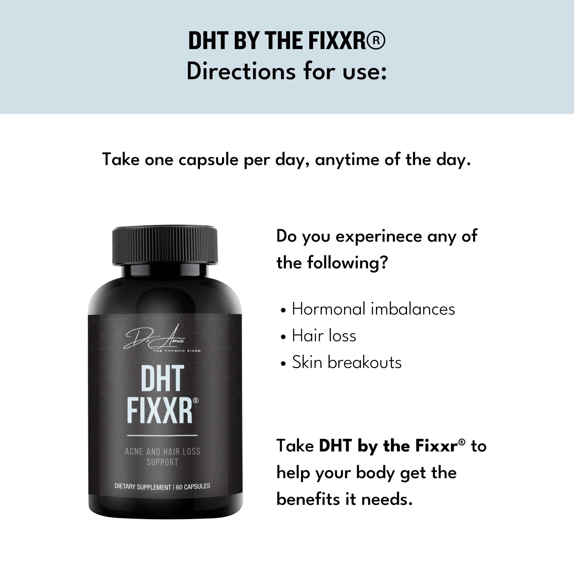 Fixxr DHT Support by Dr. Amie | with Saw Palmetto and Nettles | Acne and Hair Loss Support | 60 Capsules - TrustMedUSA