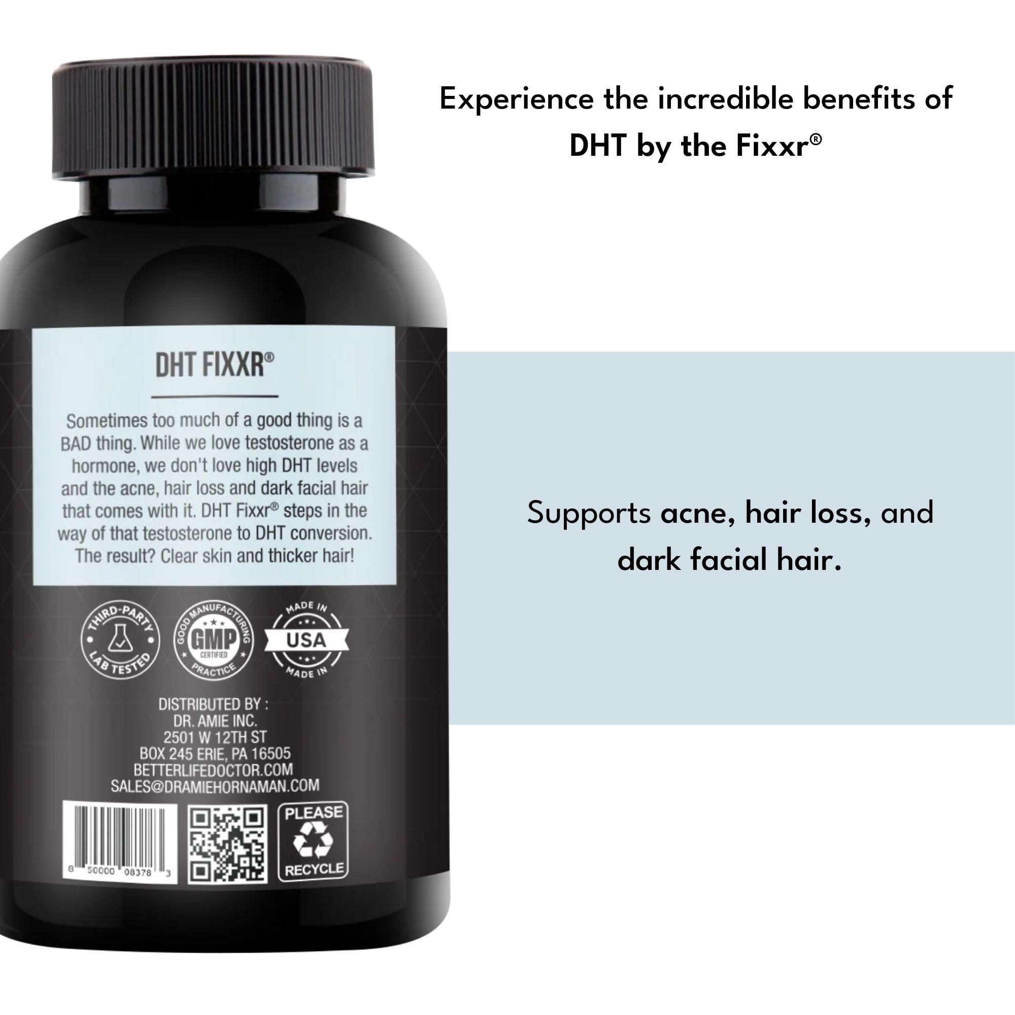 Fixxr DHT Support by Dr. Amie | with Saw Palmetto and Nettles | Acne and Hair Loss Support | 60 Capsules - TrustMedUSA