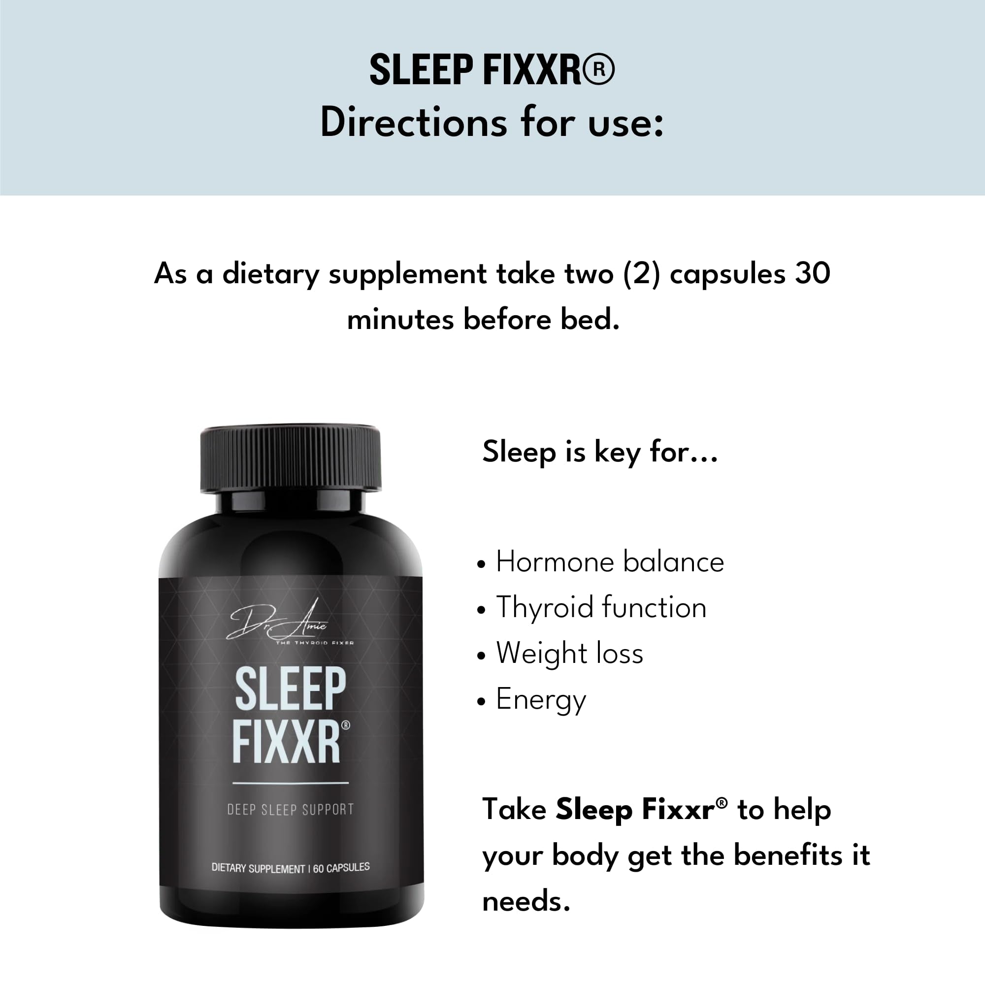 Fixxr Sleep Support by Dr. Amie | with Melatonin, Inositol, and Magnesium | 30 Day Supply, 60 Capsules - TrustMedUSA