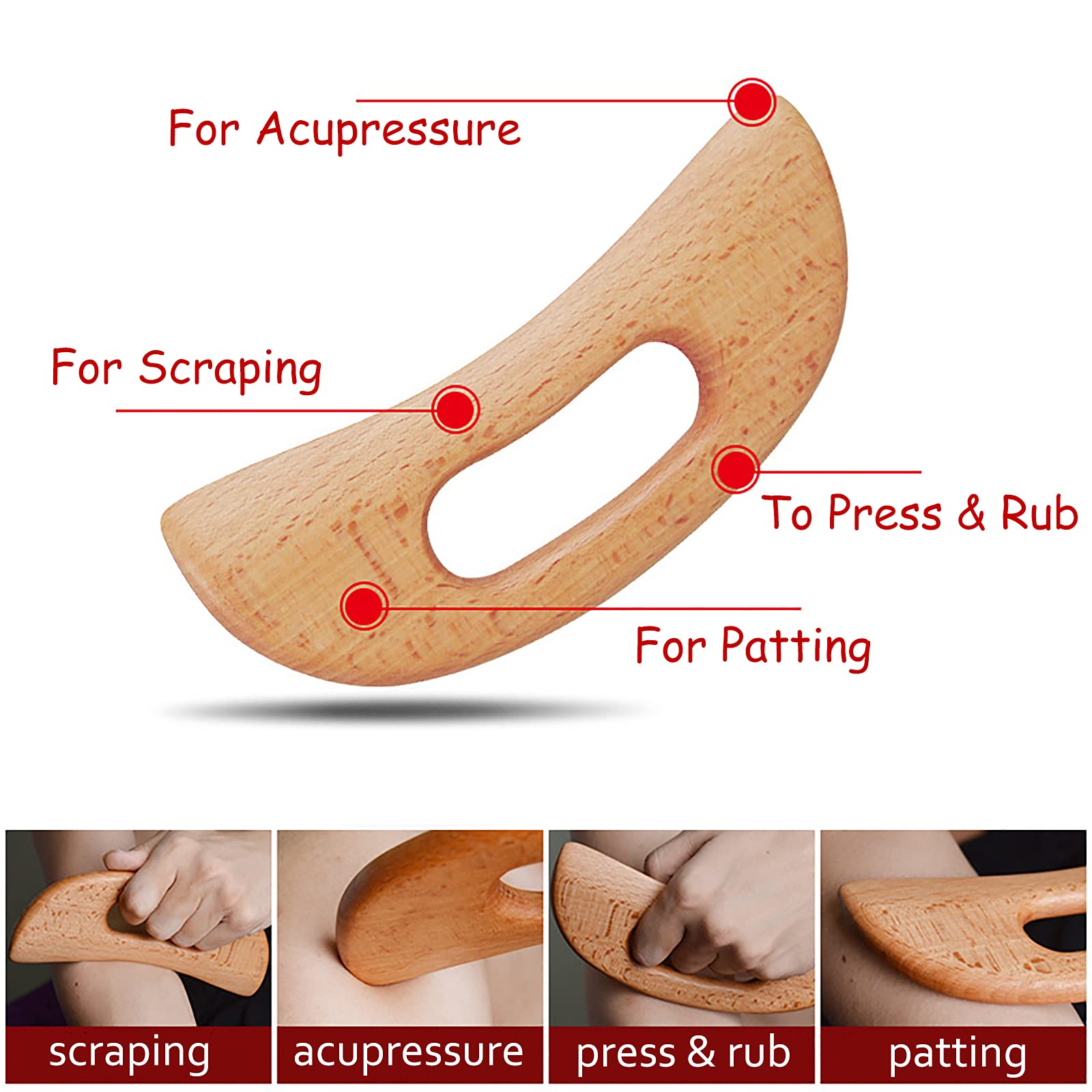 FKYzixeh Lymphatic Drainage Massager, Wooden Gua Sha Tool for Body, Manual Massage Scraper for Anti Cellulite and Relieve Muscle Fatigue, Body Gua Sha Paddle (Style A) - Maple Wellness Supplements