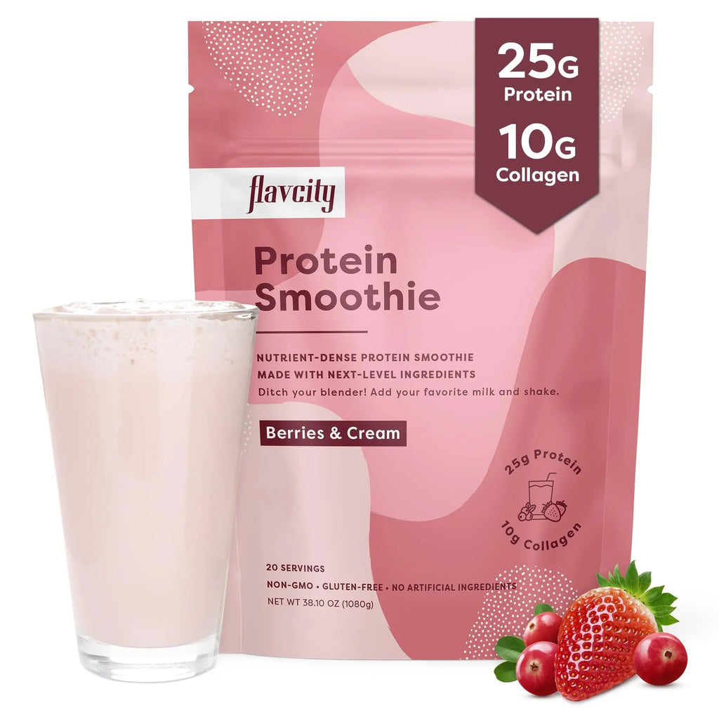 FlavCity Protein Powder Smoothie, Berries & Cream - 100% Grass-Fed Whey Protein - TrustMedUSA
