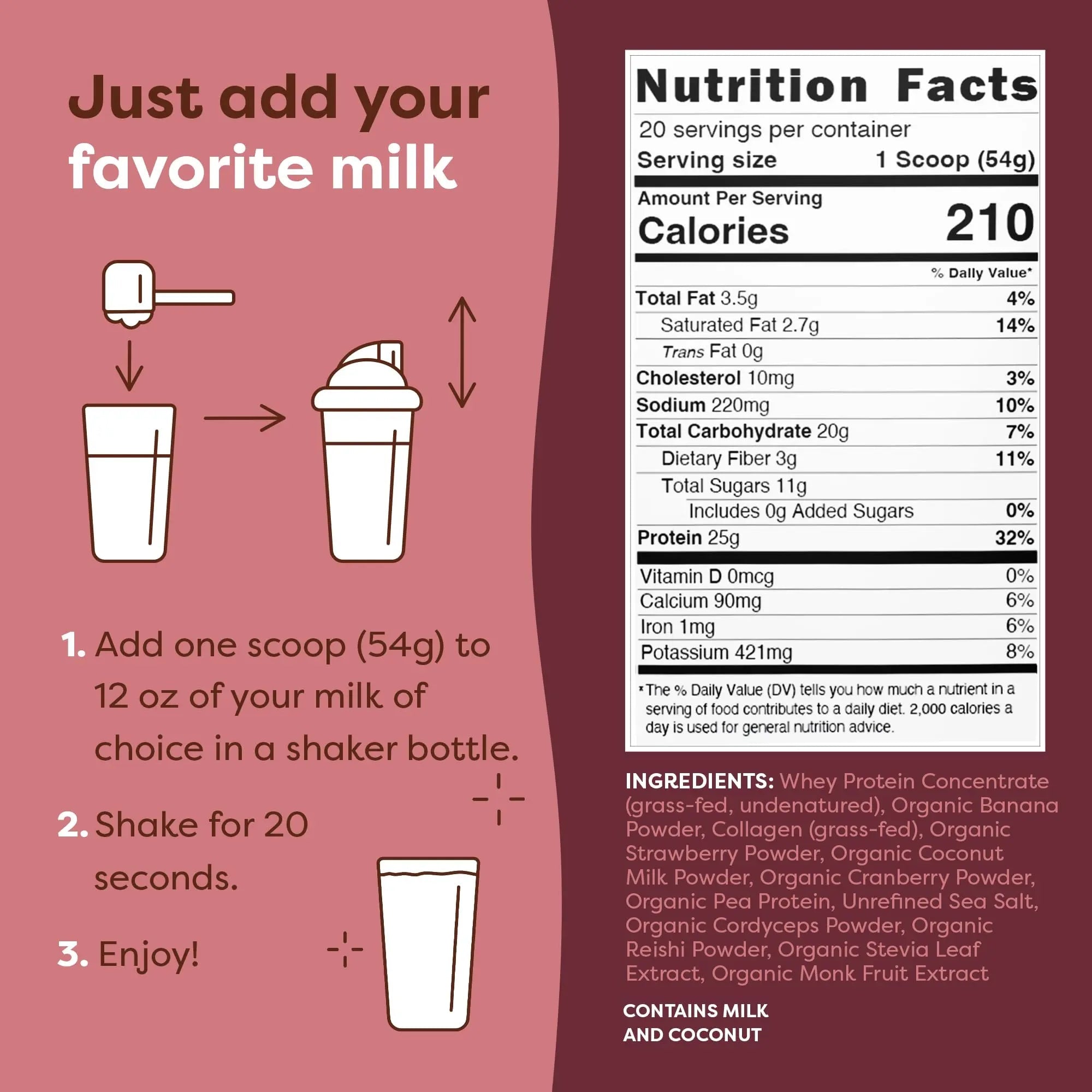 FlavCity Protein Powder Smoothie, Berries & Cream - 100% Grass-Fed Whey Protein - TrustMedUSA