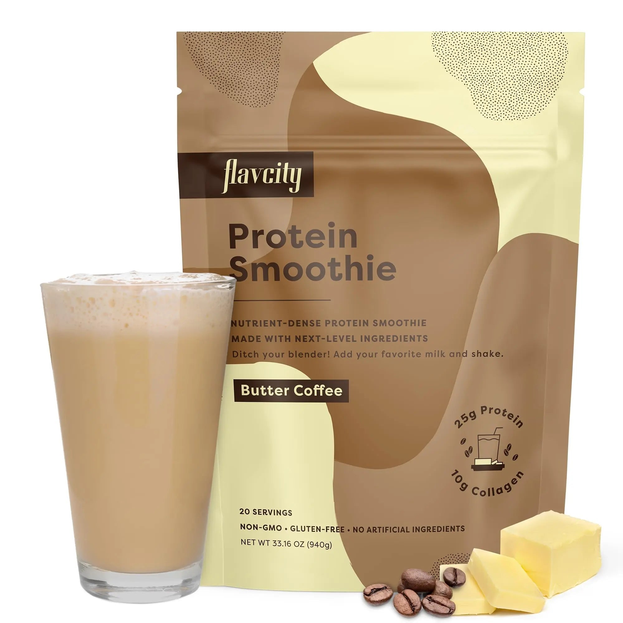 FlavCity Protein Powder Smoothie, Butter Coffee - 100% Grass-Fed Whey Protein Powder - TrustMedUSA