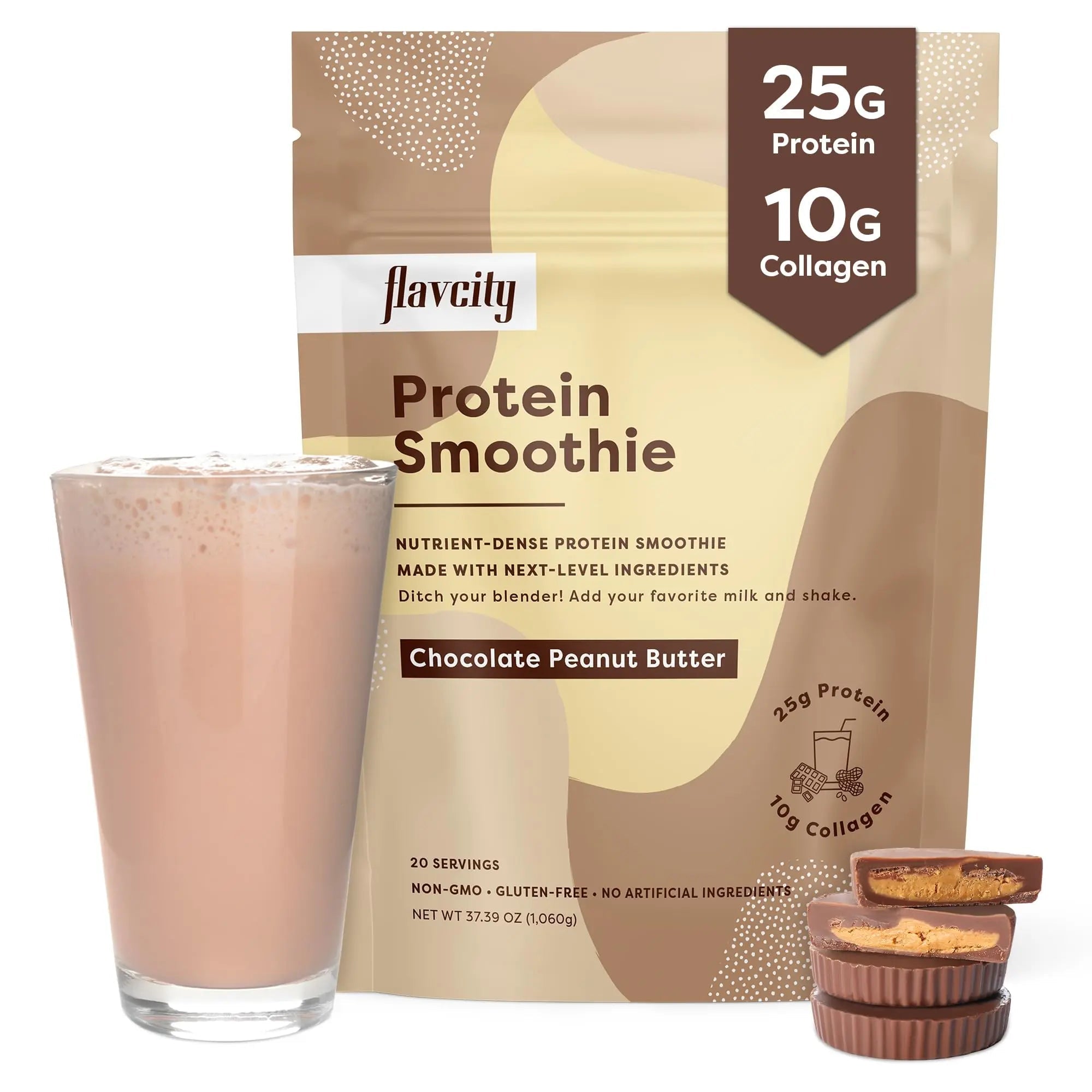 FlavCity Protein Powder Smoothie, Chocolate Peanut Butter - 100% Grass-Fed Whey Pro - TrustMedUSA