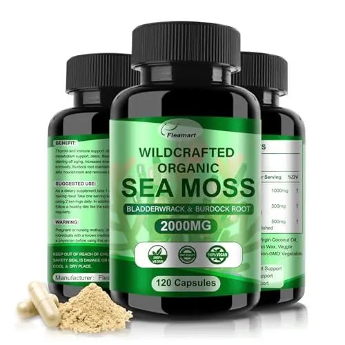 Fleamart 2 Pack Irish Sea Moss Capsules 120ct Raw Organic Sea Moss Wildcrafted Bladder - TrustMedUSA