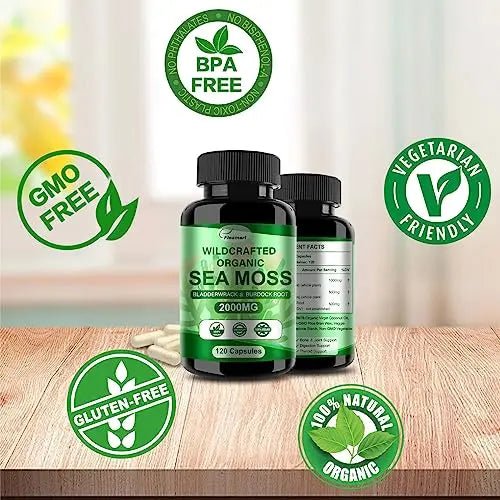 Fleamart 2 Pack Irish Sea Moss Capsules 120ct Raw Organic Sea Moss Wildcrafted Bladder - TrustMedUSA