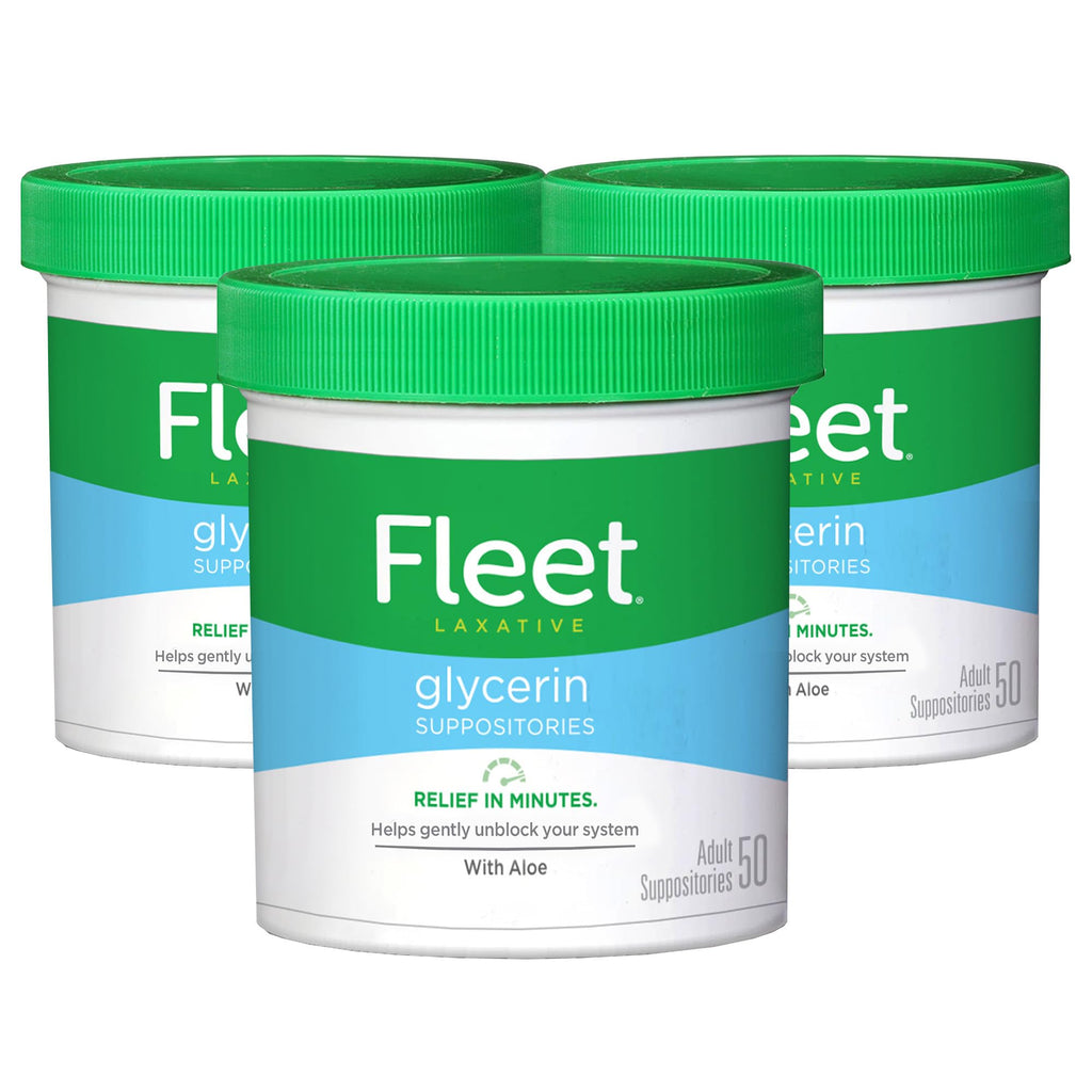 Fleet Glycerin Suppositories for Constipation Relief, Fast and Effective Stimulant-Free Laxative with Aloe Vera, 50 Count Jar, Pack of 3 - Maple Wellness Supplements