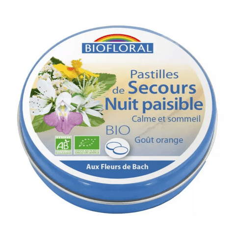 Fleur de Bach SANS ALCOOL Pastilles de secours Nuit paisible BIO Boite 50 g BIOFLORAL - TrustMedUSA