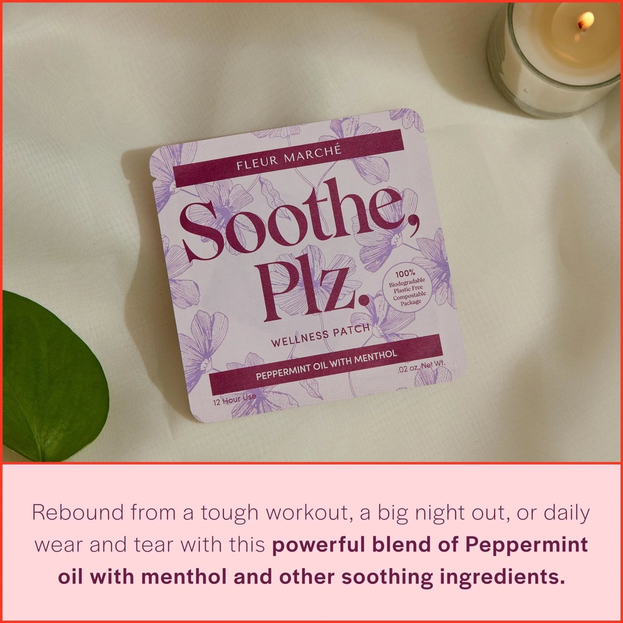 Fleur Marche Soothe, Plz. Botanical Patch - Muscle Recovery Patch with Peppermint Oil & Menthol - Post Night Out, Post Workout, or Daily Relief - Highly Bioavailable - 7 Patches - TrustMedUSA