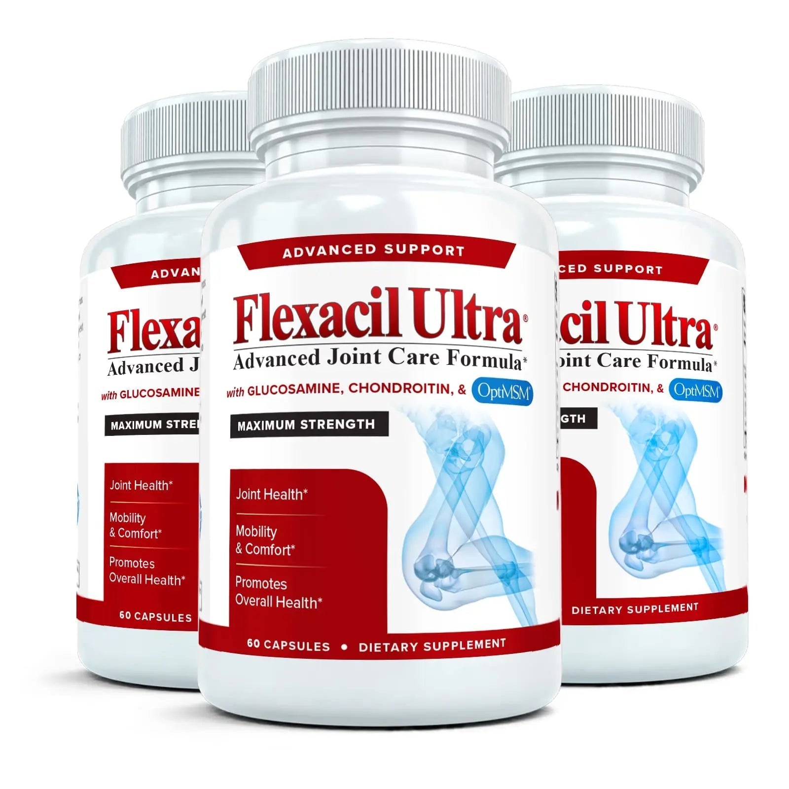 Flexacil Ultra (3 Bottles) Maximum Strength Joint Health & Support Supplement | Glucosami - TrustMedUSA