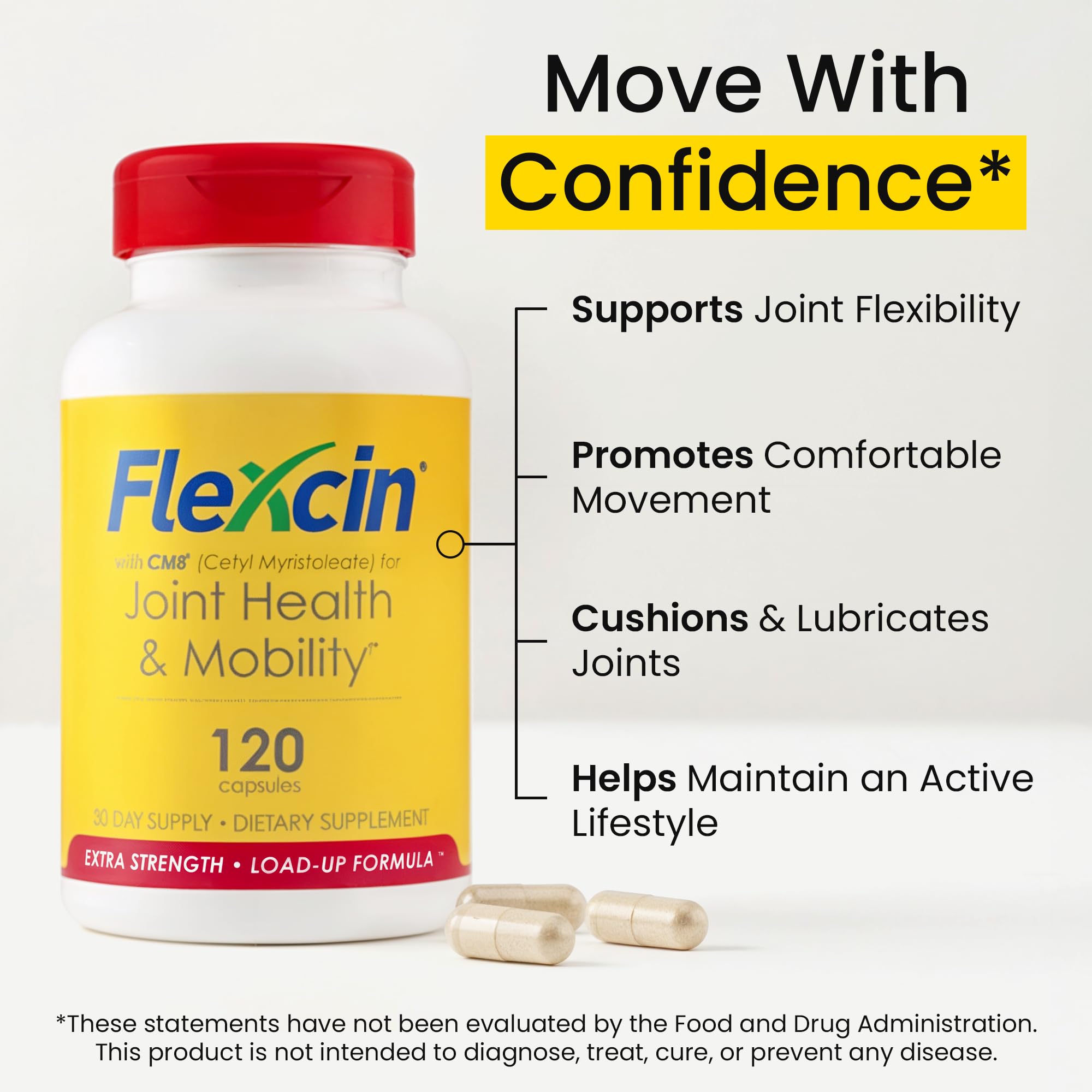 Flexcin Extra Strength Joint Formula with CM8 (Cetyl Myristoleate) - Joint Supplements for Men and Women with Glucosamine, MSM, Collagen Type II - 120 Capsules - TrustMedUSA