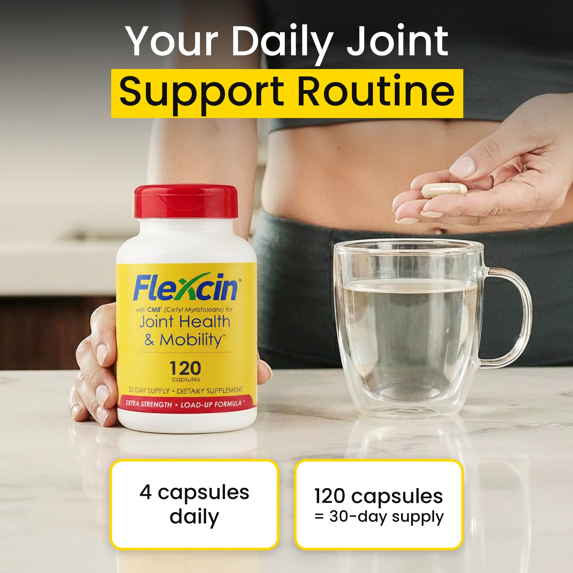 Flexcin Extra Strength Joint Formula with CM8 (Cetyl Myristoleate) - Joint Supplements for Men and Women with Glucosamine, MSM, Collagen Type II - 120 Capsules - TrustMedUSA