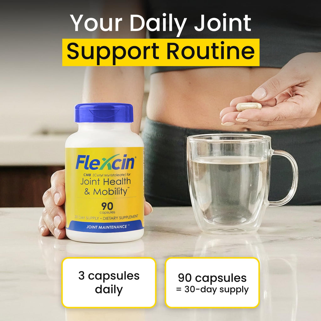 Flexcin Joint Health & Mobility Formula with CM8 (Cetyl Myristoleate) - Joint Supplements for Men and Women with Glucosamine, MSM, Collagen Type II - 90 Capsules - TrustMedUSA