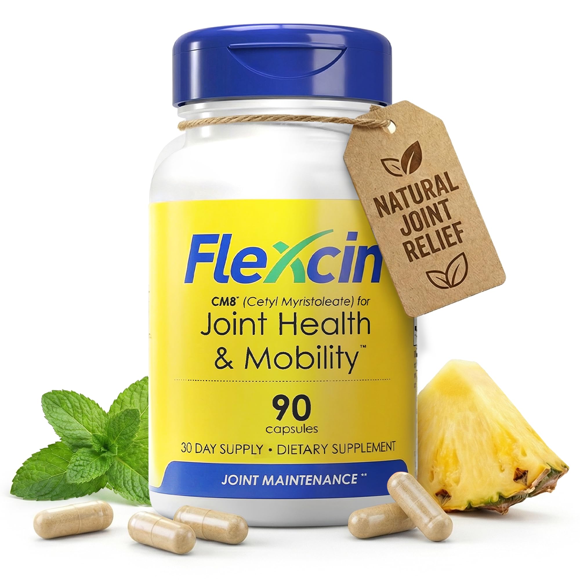 Flexcin Joint Health & Mobility Formula with CM8 (Cetyl Myristoleate) - Joint Supplements for Men and Women with Glucosamine, MSM, Collagen Type II - 90 Capsules - TrustMedUSA
