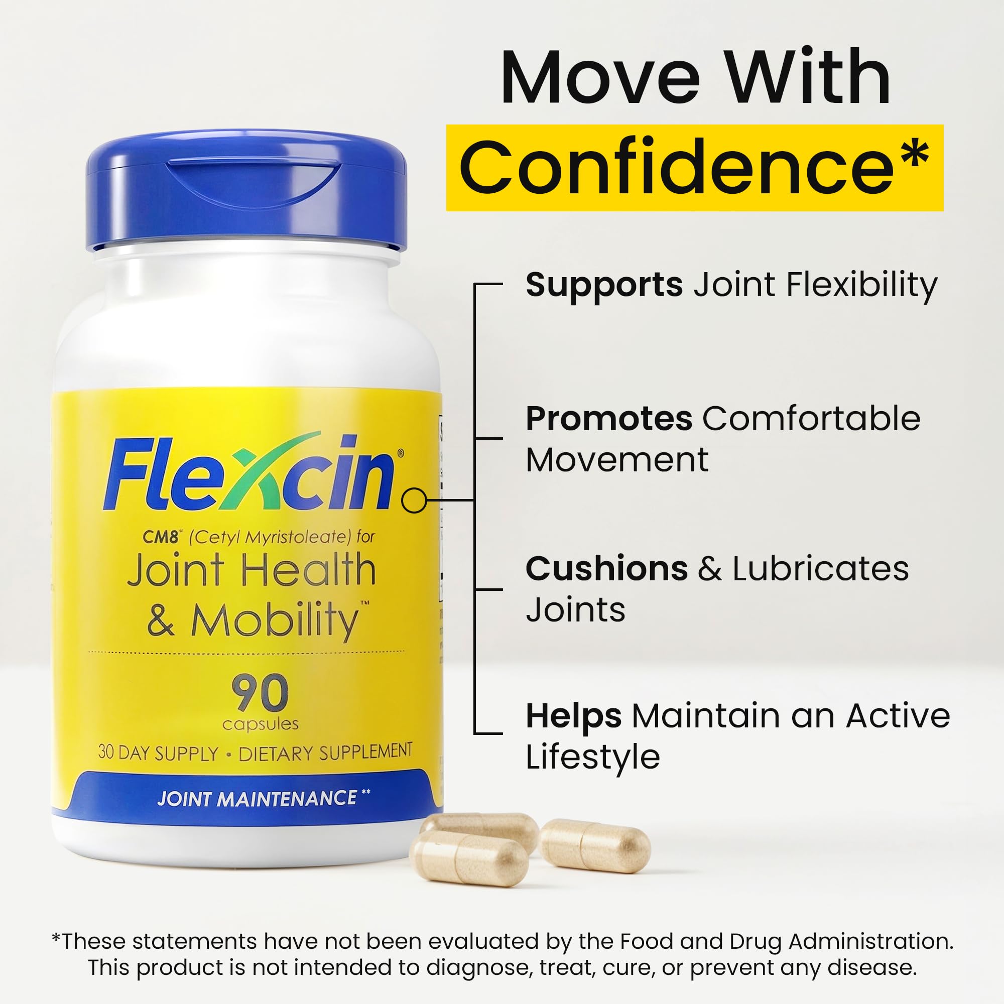 Flexcin Joint Health & Mobility Formula with CM8 (Cetyl Myristoleate) - Joint Supplements for Men and Women with Glucosamine, MSM, Collagen Type II - 90 Capsules - TrustMedUSA
