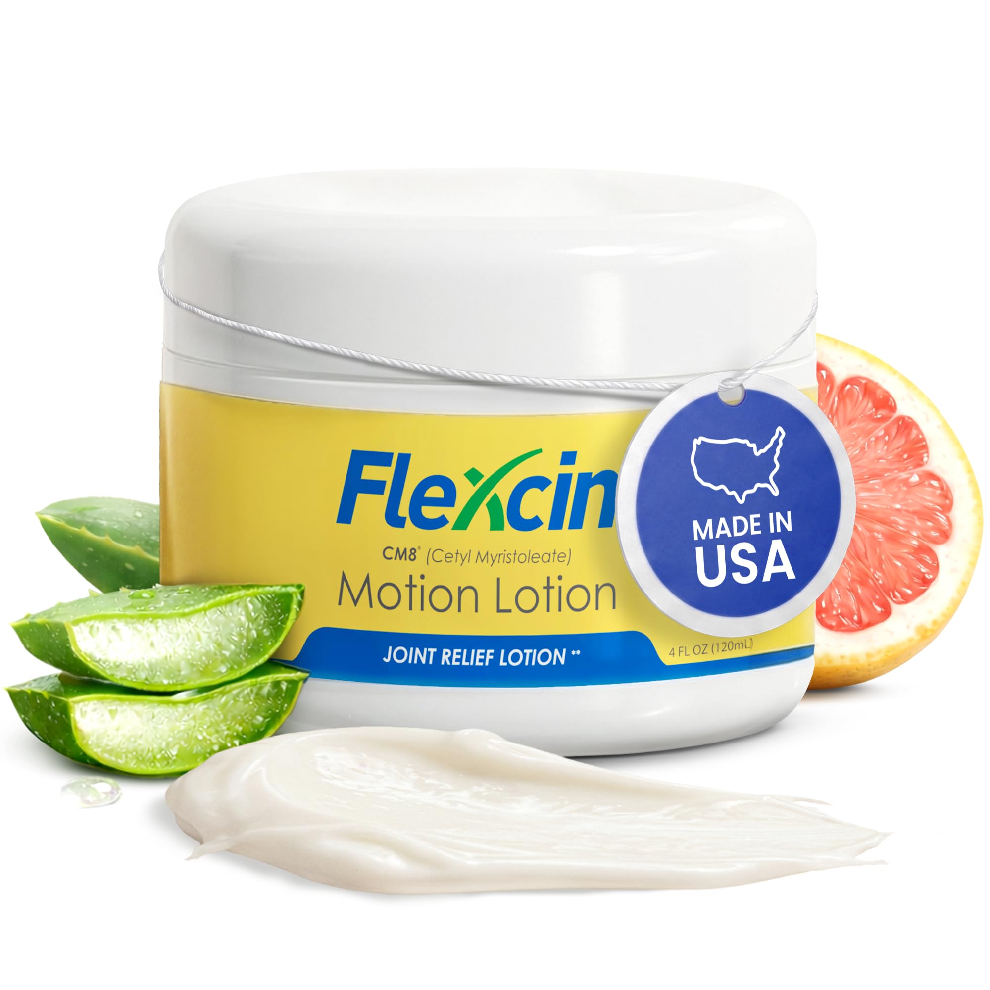 Flexcin Motion Lotion with CM8 - Joint & Muscle Therapy Cream for Back, Neck, Knee, Hand, Foot - Fast Absorbing with DMSO, Emu Oil, Aloe Vera - Non-Greasy 4oz Jar - TrustMedUSA