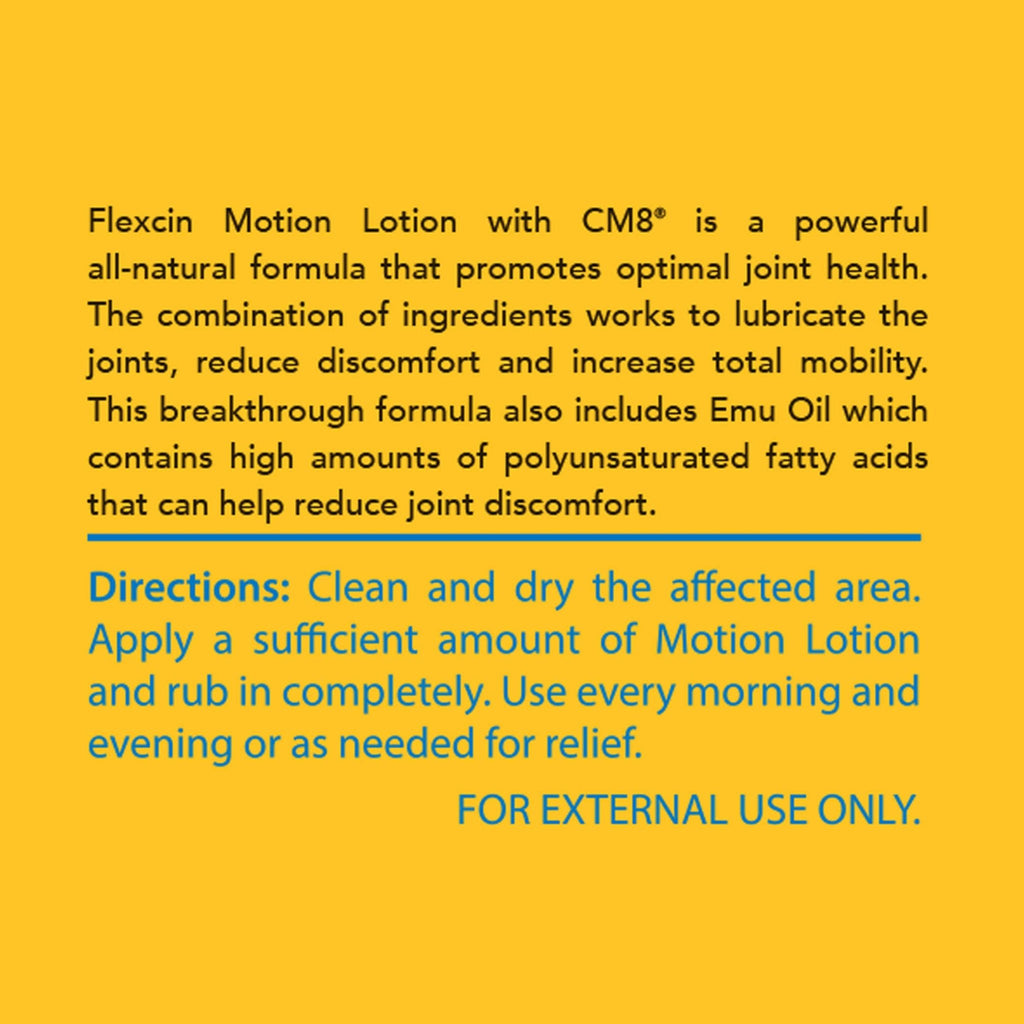 Flexcin Motion Lotion with CM8 - Joint & Muscle Therapy Cream for Back, Neck, Knee, Hand, Foot - Fast Absorbing with DMSO, Emu Oil, Aloe Vera - Non-Greasy 4oz Jar - TrustMedUSA