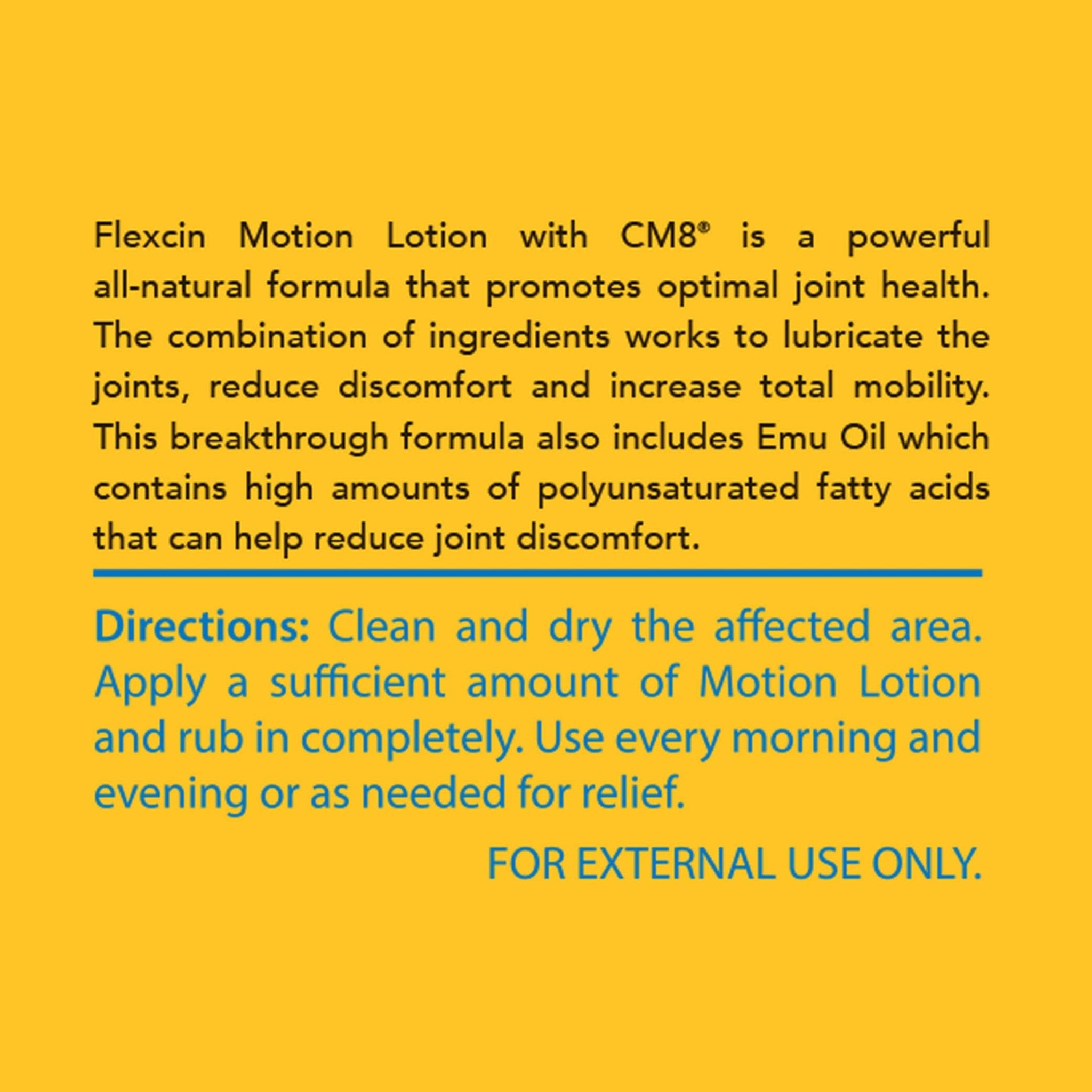Flexcin Motion Lotion with CM8 - Joint & Muscle Therapy Cream for Back, Neck, Knee, Hand, Foot - Fast Absorbing with DMSO, Emu Oil, Aloe Vera - Non-Greasy 4oz Jar - TrustMedUSA