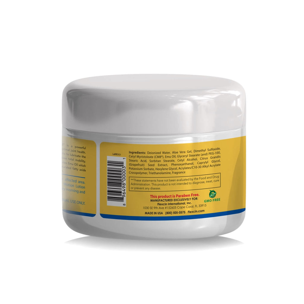 Flexcin Motion Lotion with CM8 - Joint & Muscle Therapy Cream for Back, Neck, Knee, Hand, Foot - Fast Absorbing with DMSO, Emu Oil, Aloe Vera - Non-Greasy 4oz Jar - TrustMedUSA