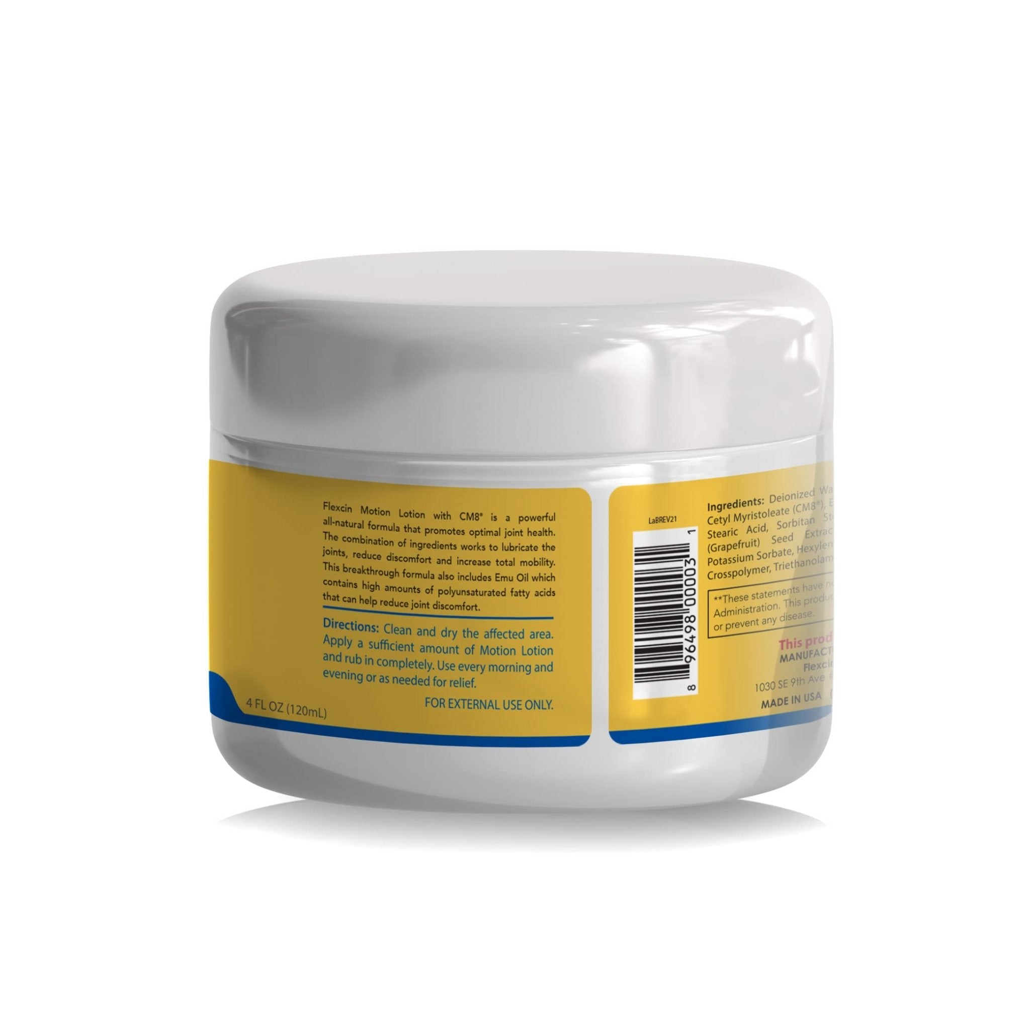 Flexcin Motion Lotion with CM8 - Joint & Muscle Therapy Cream for Back, Neck, Knee, Hand, Foot - Fast Absorbing with DMSO, Emu Oil, Aloe Vera - Non-Greasy 4oz Jar - TrustMedUSA