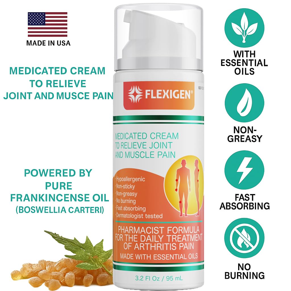 FLEXIGEN, Frankincense Pain Relief Cream Lotion– 3.2 oz Spray Pump – Natural Rub for Arthritis, Menthol Therapy Joint & Muscle Pain – Cooling Formula, Pleasant Scent – Topical OTC - TrustMedUSA