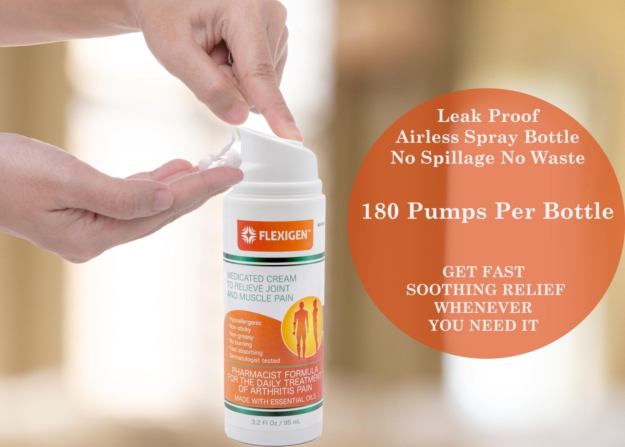 FLEXIGEN, Frankincense Pain Relief Cream Lotion– 3.2 oz Spray Pump – Natural Rub for Arthritis, Menthol Therapy Joint & Muscle Pain – Cooling Formula, Pleasant Scent – Topical OTC - TrustMedUSA