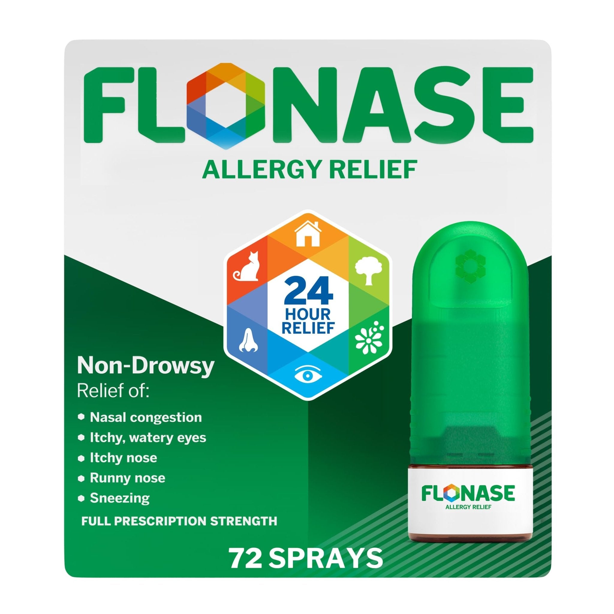 Flonase Allergy Relief Nasal Spray, 24 Hour Non Drowsy Allergy Medicine, Metered Nasal Spray - 72 Sprays - Fall and Seasonal Allergy Relief - Maple Wellness Supplements
