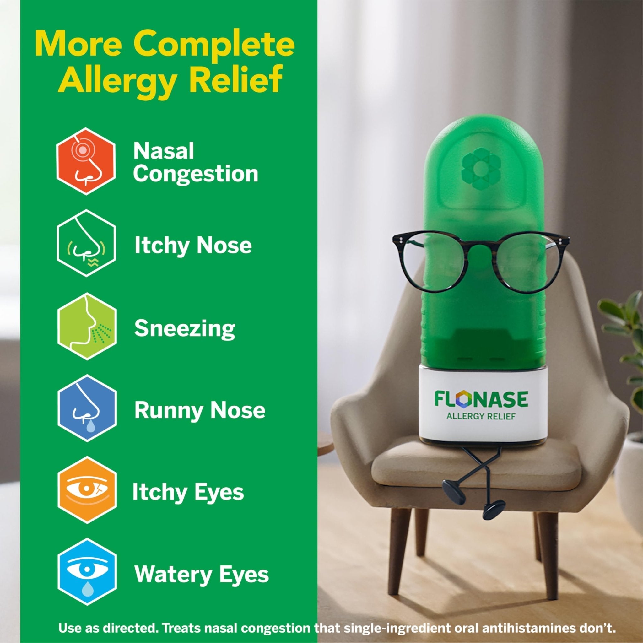 Flonase Allergy Relief Nasal Spray, 24 Hour Non Drowsy Allergy Medicine, Metered Nasal Spray - 72 Sprays - Fall and Seasonal Allergy Relief - Maple Wellness Supplements