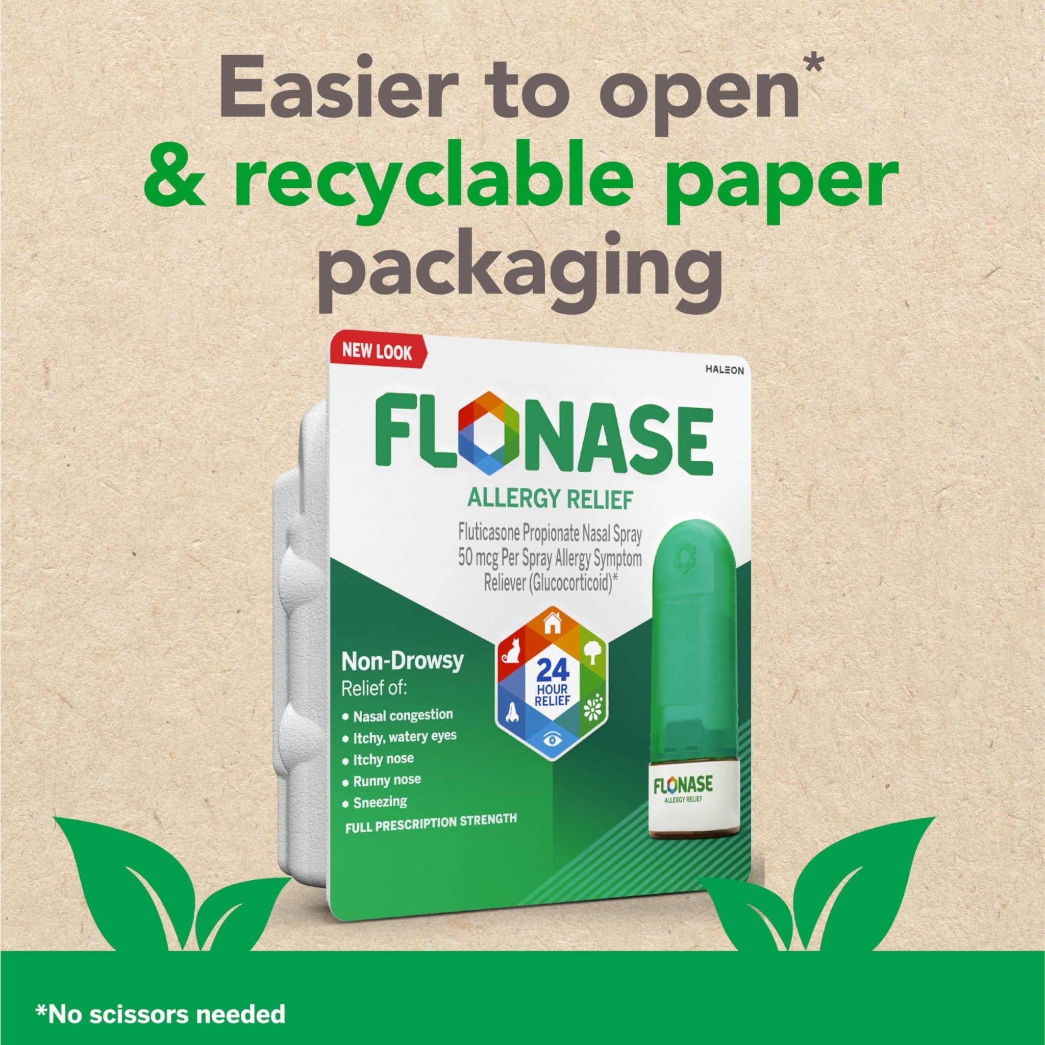 Flonase Allergy Relief Nasal Spray, 24 Hour Non Drowsy Allergy Medicine, Metered Nasal Spray - 72 Sprays - Fall and Seasonal Allergy Relief - Maple Wellness Supplements