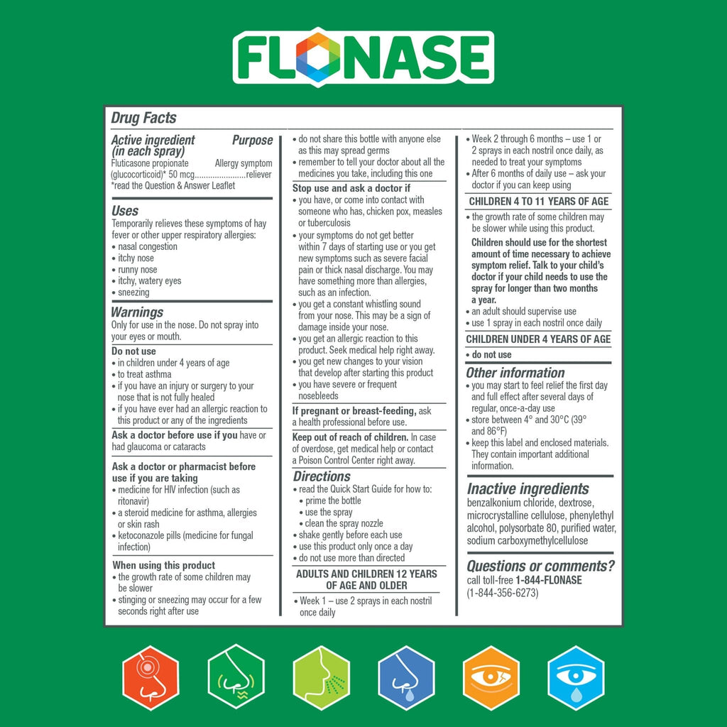Flonase Allergy Relief Nasal Spray, 24 Hour Non Drowsy Allergy Medicine, Metered Nasal Spray - 72 Sprays - Fall and Seasonal Allergy Relief - Maple Wellness Supplements