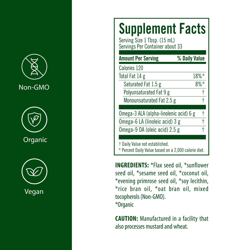 Flora - Udo's Choice Omega 369 Oil Blend, Made with Organic Flax, Sesame & Sunflower Seed Oils, Plant-Based Vegan Omega Fatty Acids, Based on Ideal 2:1:1 Ratio, 17-fl, oz. Glass Bottle - TrustMedUSA