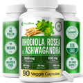 FloraBliss Rhodiola Rosea with Ashwagandha KSM-66, L-Theanine, Holy Basil & Black Pepper - 90 High Potency Vegan Capsules - 45-Day Supply - TrustMedUSA