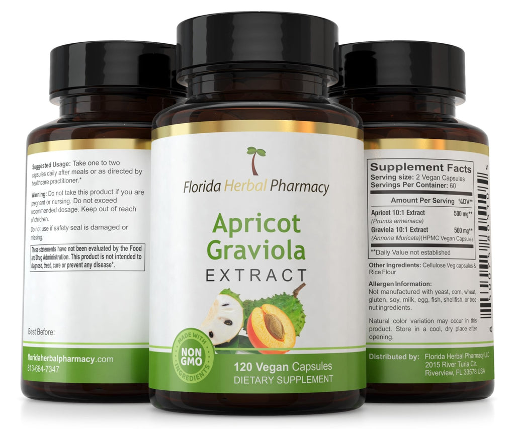 Florida Herbal Pharmacy, Apricot-Graviola Supplement Capsules 10:1 (120 Capsules), 1000 mg Serving (Pack of 1) - TrustMedUSA