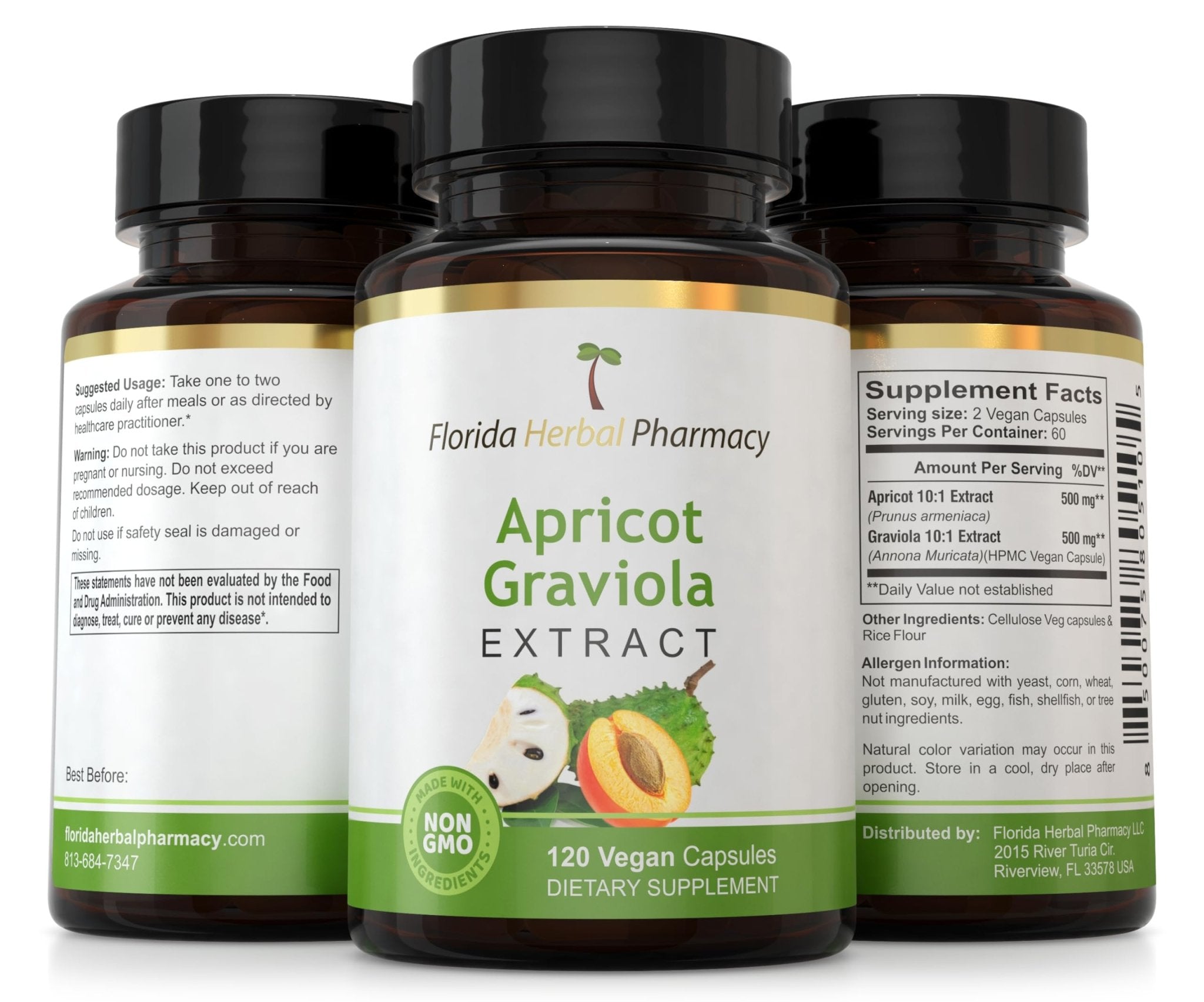 Florida Herbal Pharmacy, Apricot-Graviola Supplement Capsules 10:1 (120 Capsules), 1000 mg Serving (Pack of 1) - TrustMedUSA
