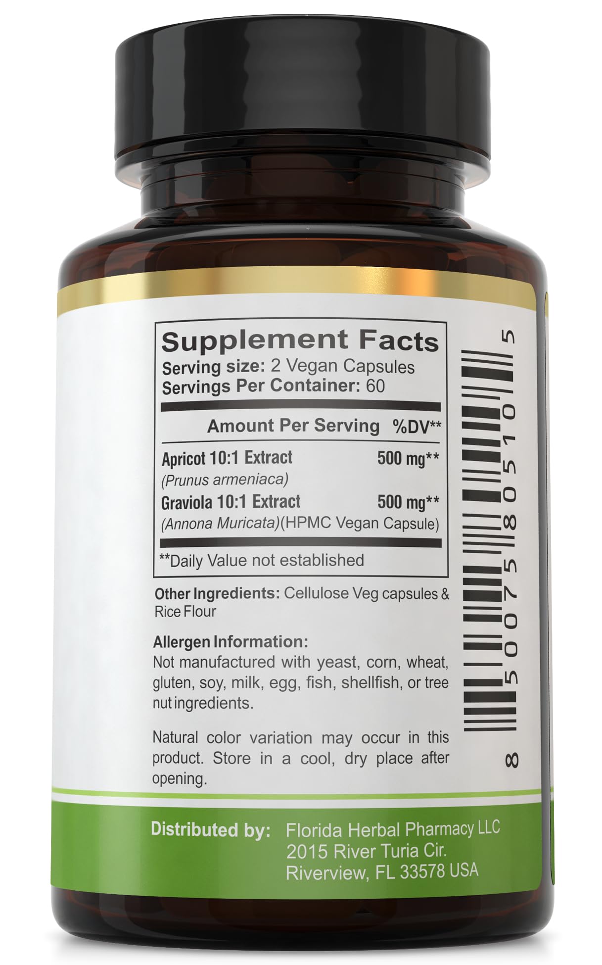 Florida Herbal Pharmacy, Apricot-Graviola Supplement Capsules 10:1 (120 Capsules), 1000 mg Serving (Pack of 1) - TrustMedUSA