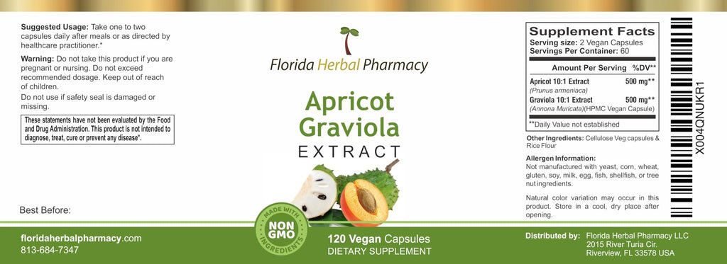 Florida Herbal Pharmacy, Apricot-Graviola Supplement Capsules 10:1 (120 Capsules), 1000 mg Serving (Pack of 1) - TrustMedUSA
