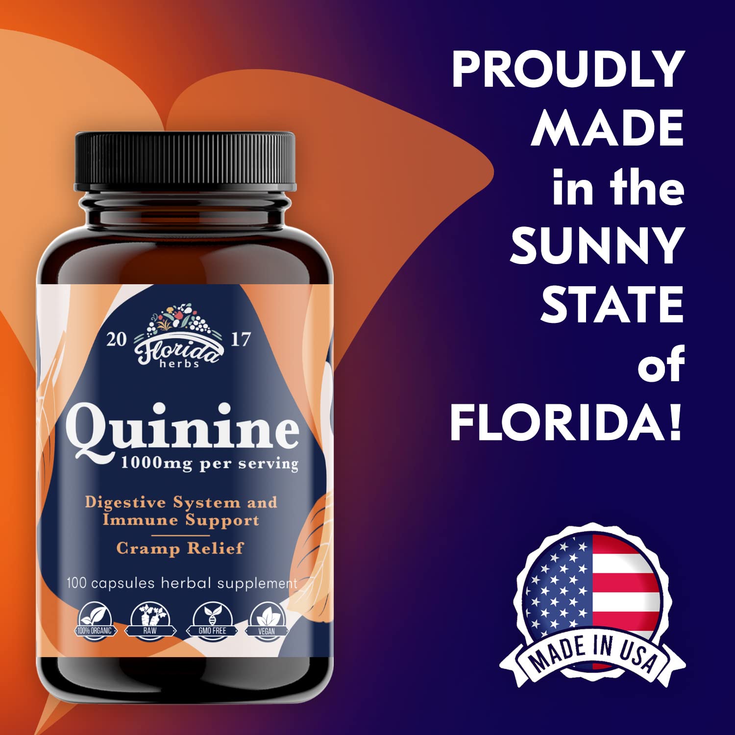 FLORIDA HERBS Quinine for Leg Cramps 1000 mg - 110 Capsules - Cinchona Bark Extract Supplement - Quinine Capsules - Vegan, Non - GMO - TrustMedUSA