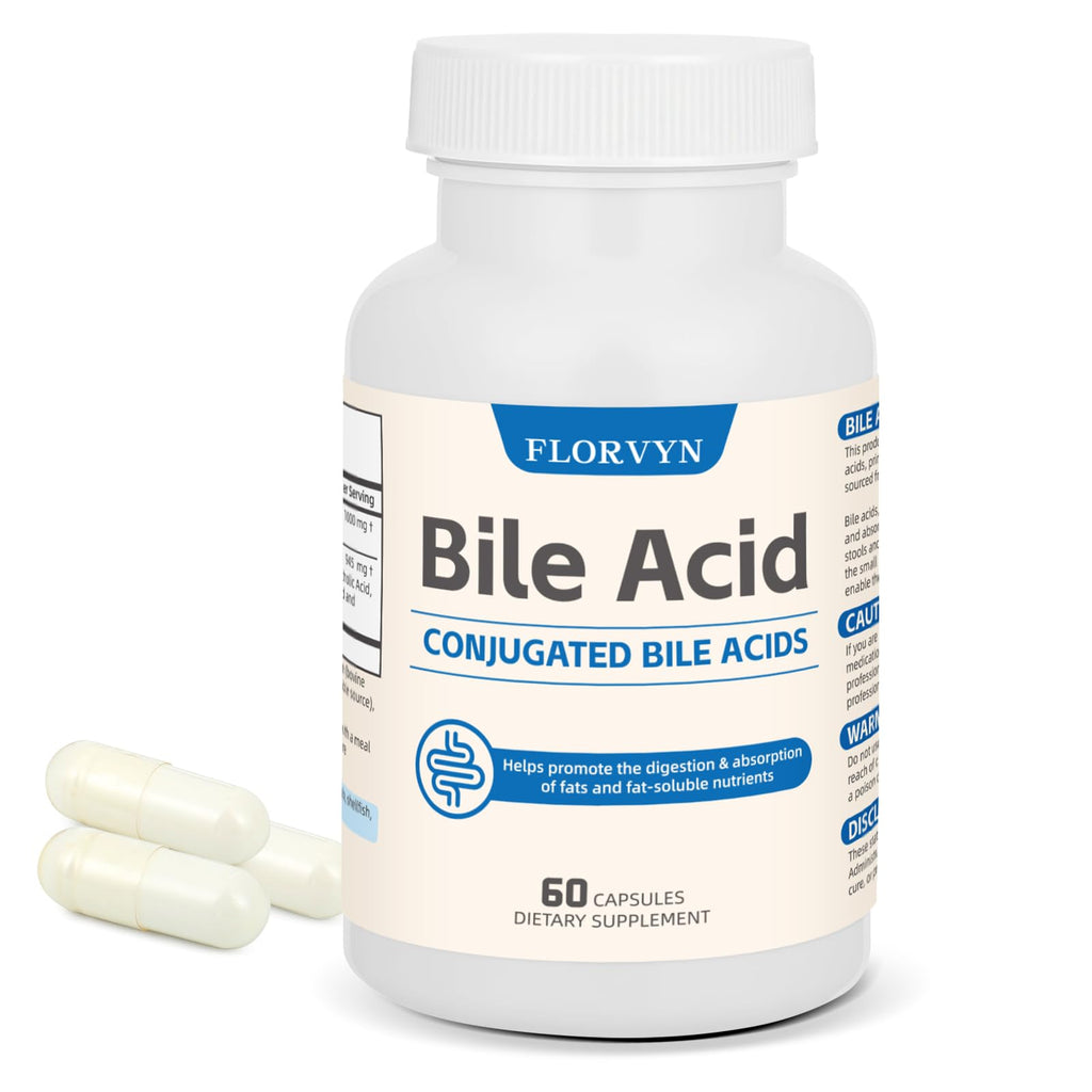 Florvyn Conjugated Bile Acid Supplement 1000mg – Supports Fat Digestion & Absorption of Fats & Fat-Soluble Nutrients, Gut Comfort & Nutrient Utilization, 60 Capsules, 30 Day Supply - TrustMedUSA