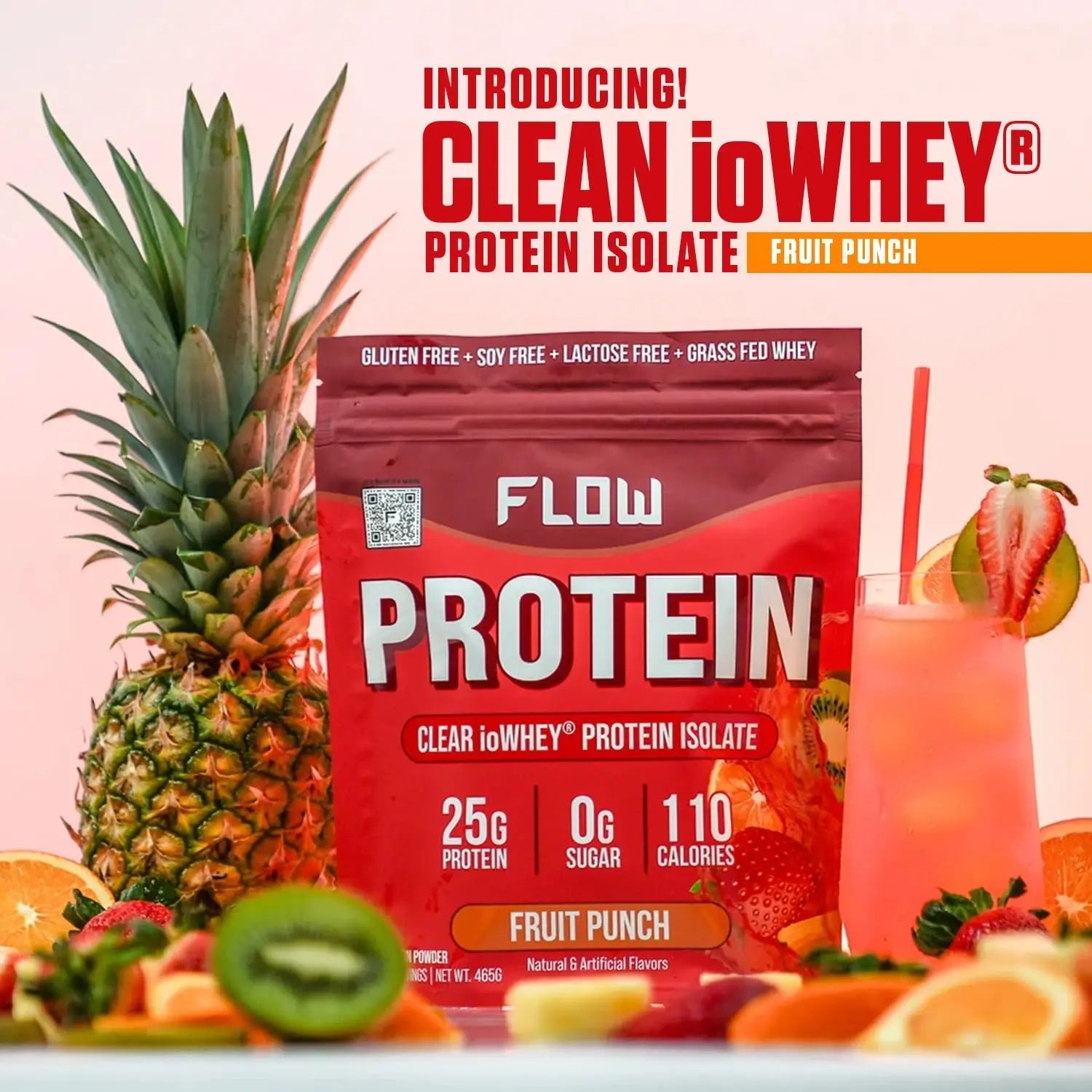 Flow Supps Clear Whey Isolate Protein Powder, Fruit Punch - 15 Servings, 25g Protein - TrustMedUSA