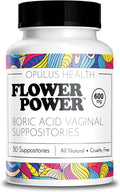 Flower Power Vegan Boric Acid Suppositories - 30 Capsules - 600mg for Vaginal Odor and pH Balance - Made in USA - TrustMedUSA