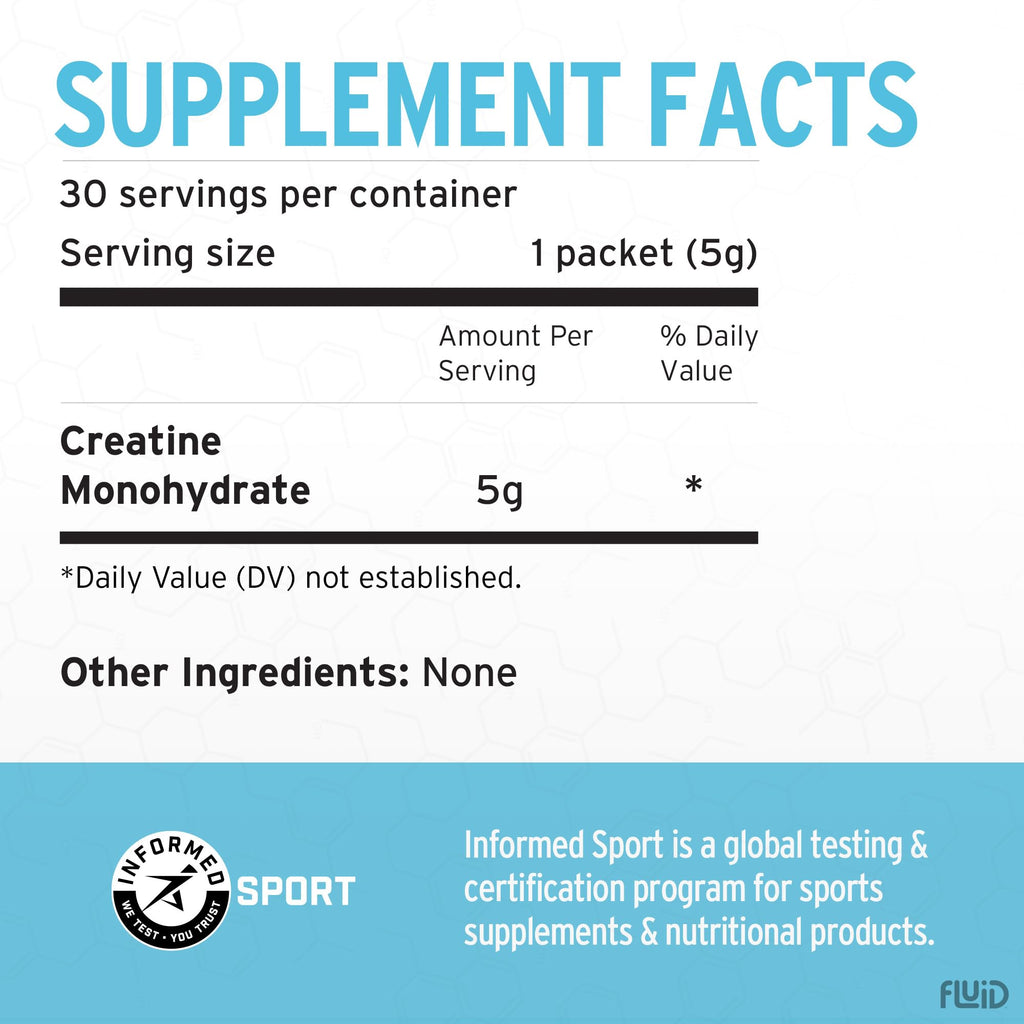 Fluid Creatine - Informed Sport Certified | Ultra-Fine Micronized 100% Creatine Monohydrate Powder | Unflavored | 5g Travel Stick Packs | 30 Servings - Maple Wellness Supplements