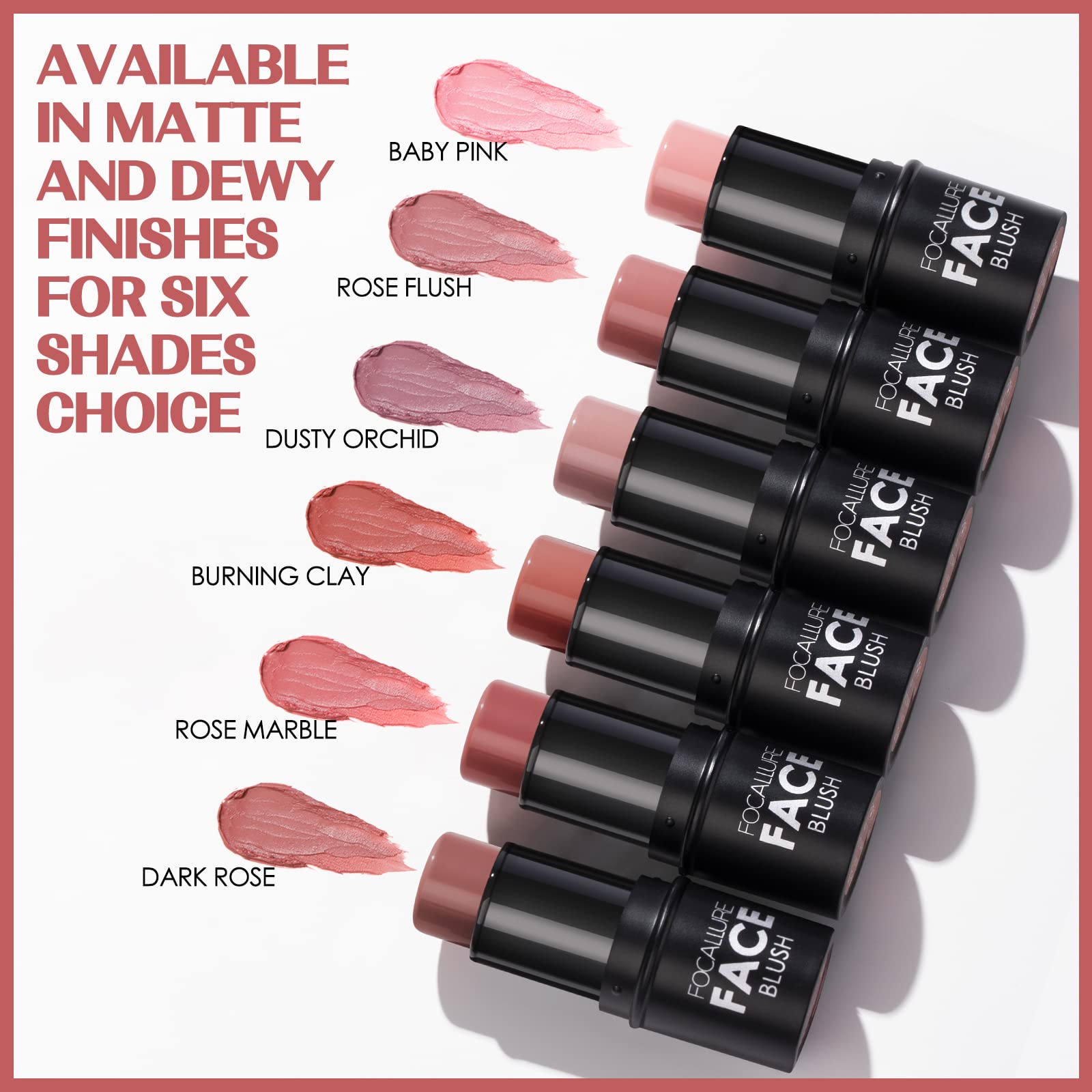 FOCALLURE Cream Blush Makeup,Buildable Blush Stick for Cheeks,Matte and Dewy Finish,Long Wearing,Easy Application,Lightweight Multi Stick,ROSE FLUSH - TrustMedUSA