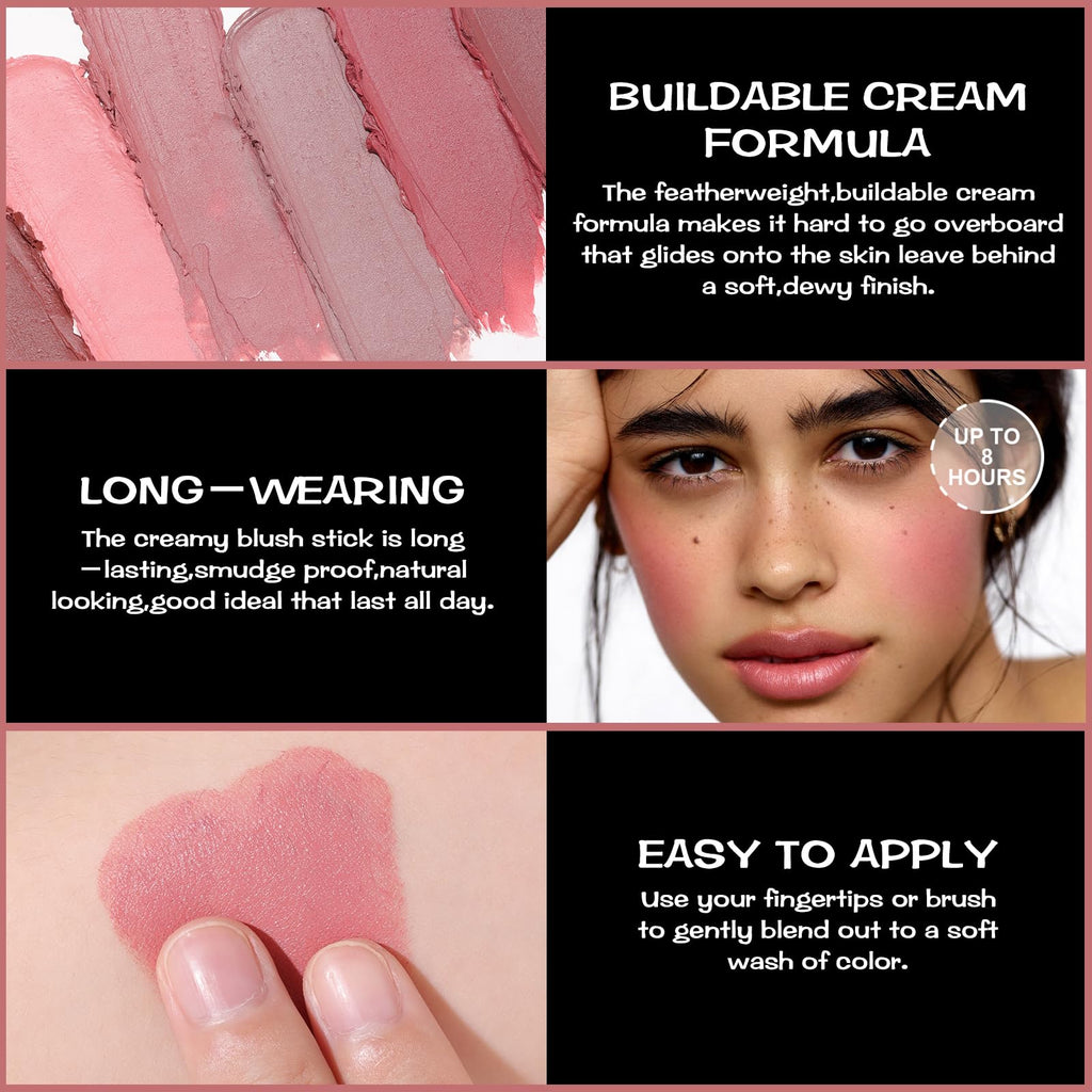 FOCALLURE Cream Blush Makeup,Buildable Blush Stick for Cheeks,Matte and Dewy Finish,Long Wearing,Easy Application,Lightweight Multi Stick,ROSE FLUSH - TrustMedUSA