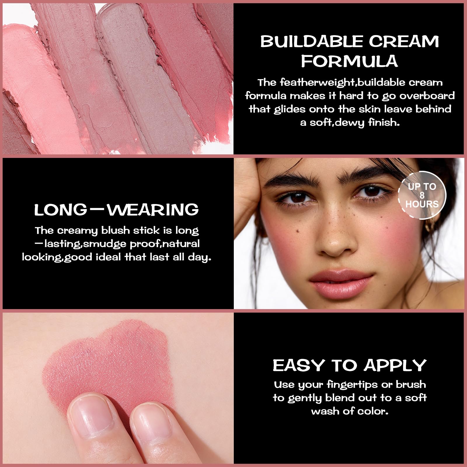 FOCALLURE Cream Blush Makeup,Buildable Blush Stick for Cheeks,Matte and Dewy Finish,Long Wearing,Easy Application,Lightweight Multi Stick,ROSE FLUSH - TrustMedUSA